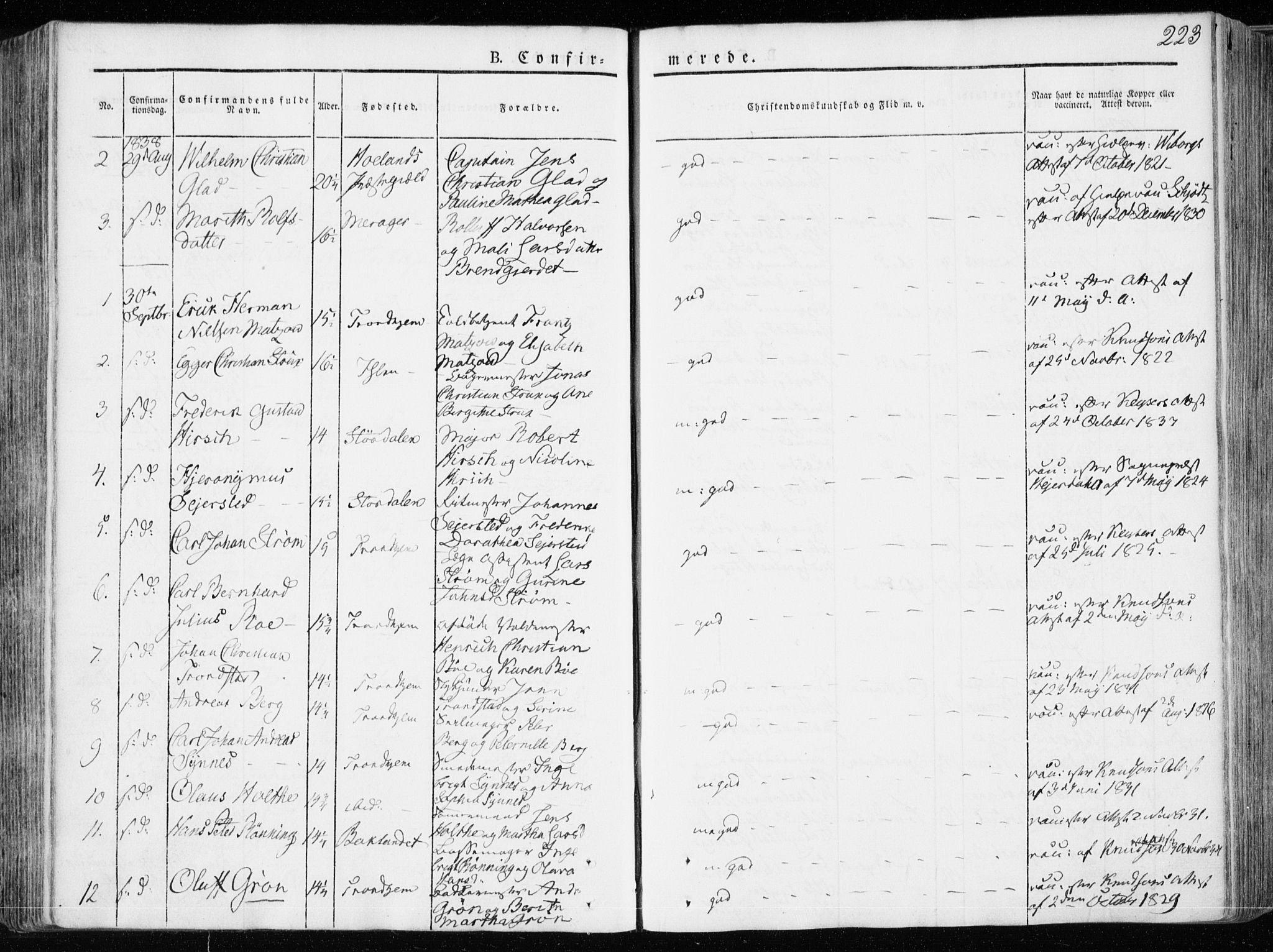 Ministerialprotokoller, klokkerbøker og fødselsregistre - Sør-Trøndelag, AV/SAT-A-1456/601/L0047: Parish register (official) no. 601A15, 1831-1839, p. 223