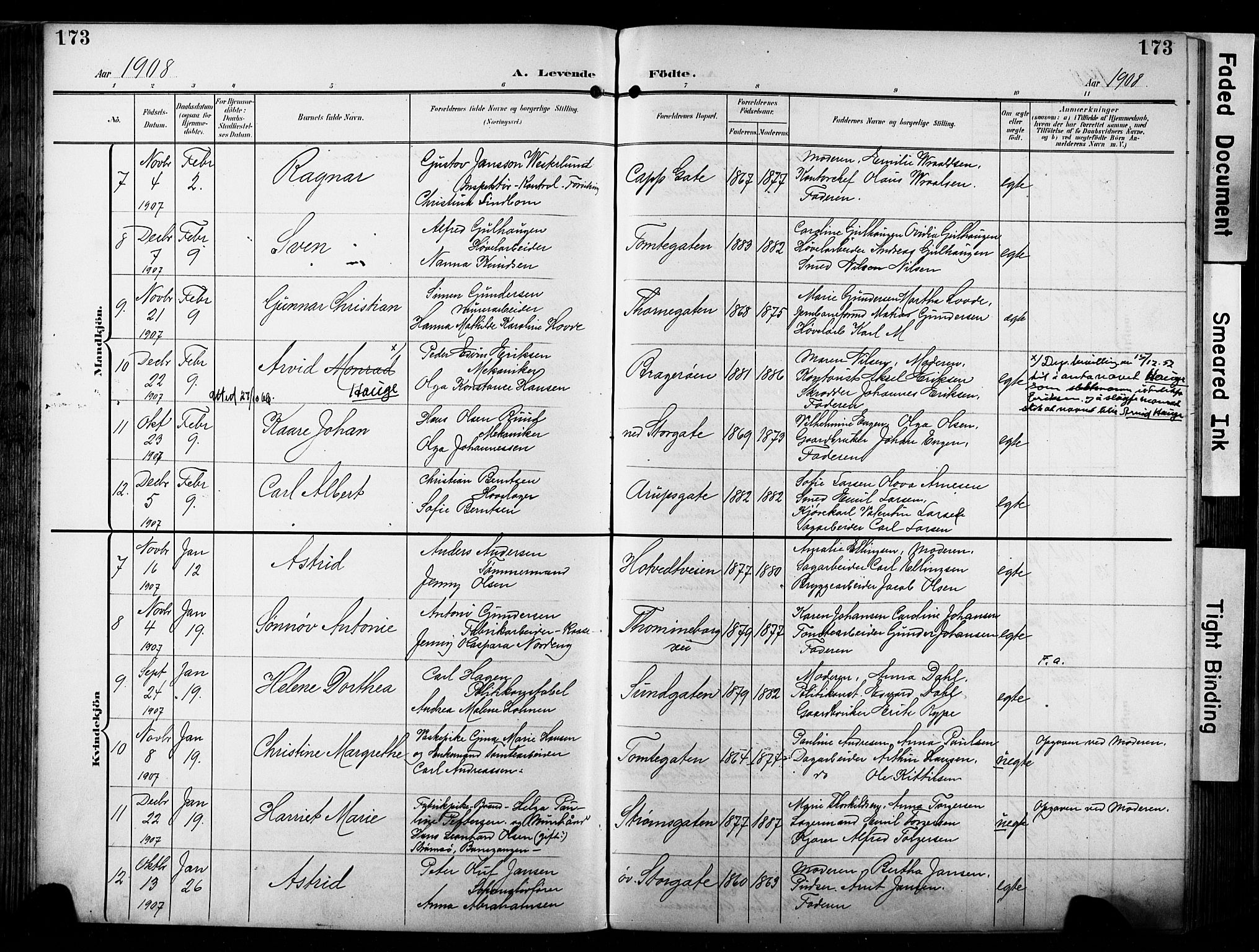 Bragernes kirkebøker, AV/SAKO-A-6/F/Fb/L0009: Parish register (official) no. II 9, 1902-1911, p. 173