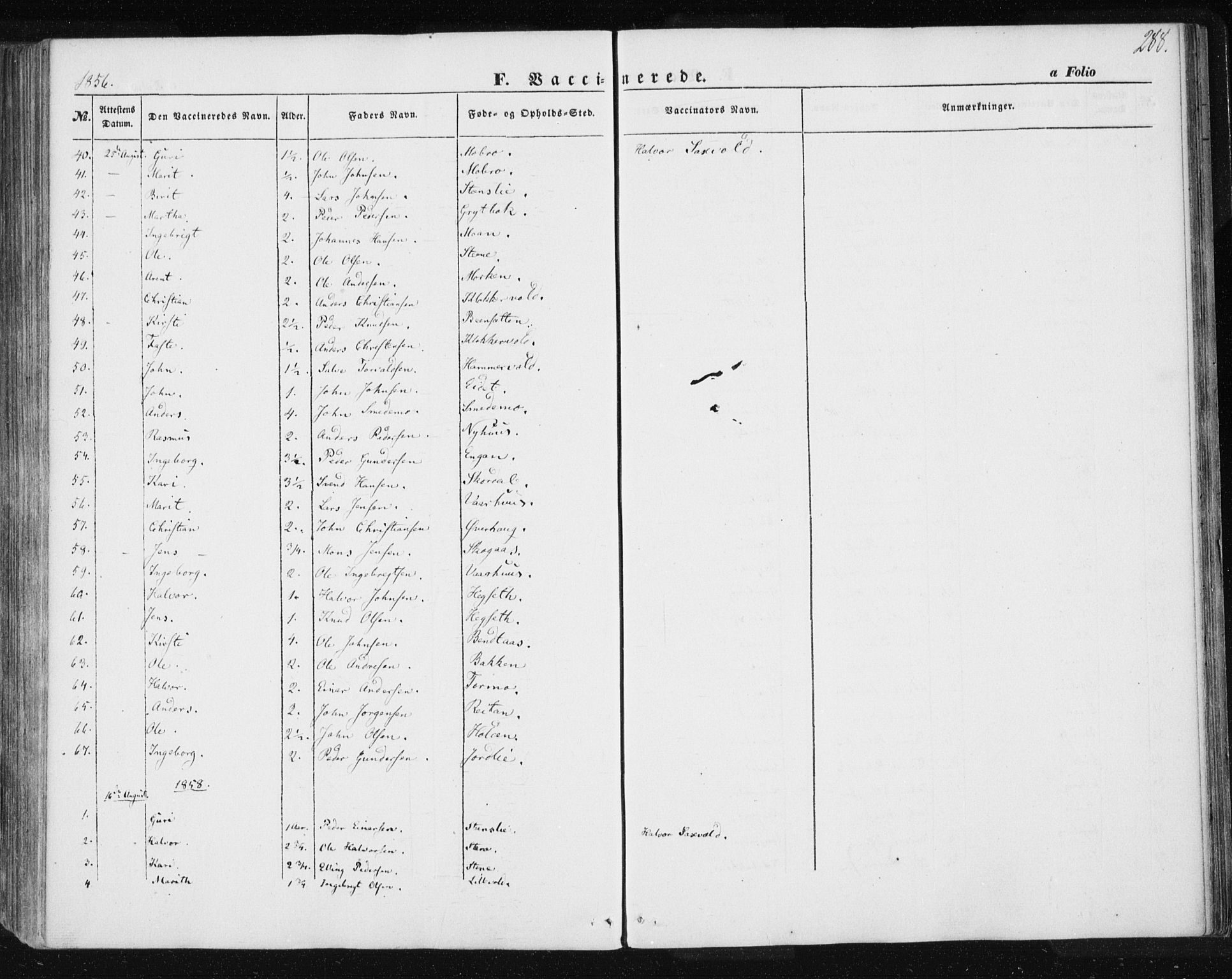 Ministerialprotokoller, klokkerbøker og fødselsregistre - Sør-Trøndelag, SAT/A-1456/685/L0965: Parish register (official) no. 685A06 /3, 1846-1859, p. 288