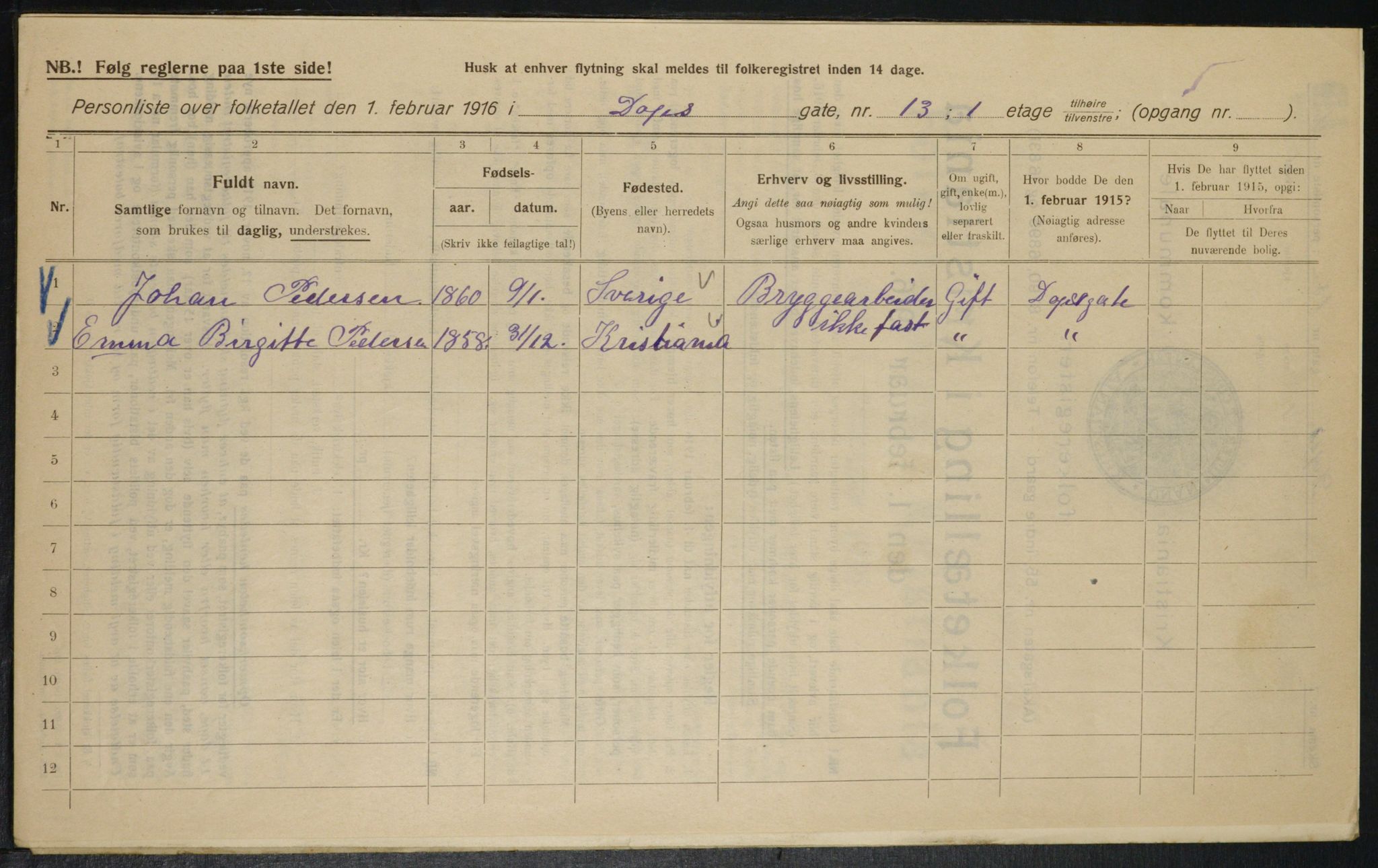 OBA, Municipal Census 1916 for Kristiania, 1916, p. 16084