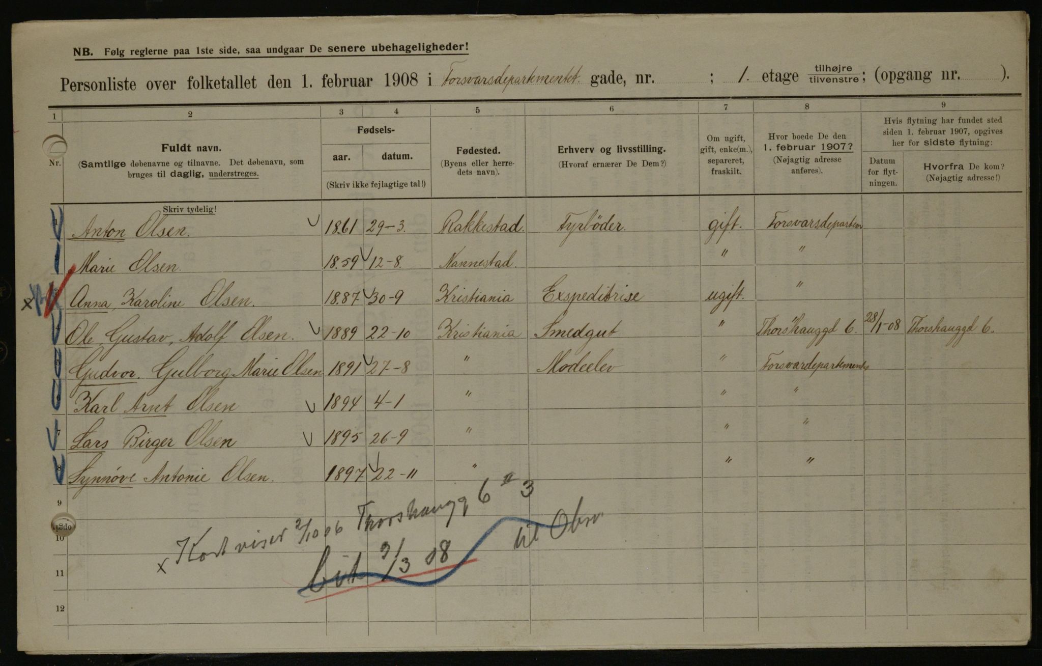 OBA, Municipal Census 1908 for Kristiania, 1908, p. 832