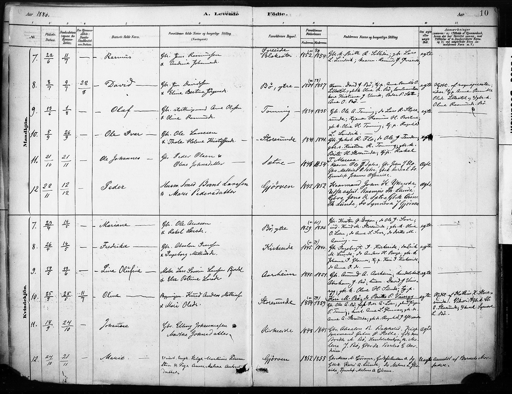 Stryn Sokneprestembete, AV/SAB-A-82501: Parish register (official) no. B 1, 1878-1907, p. 10