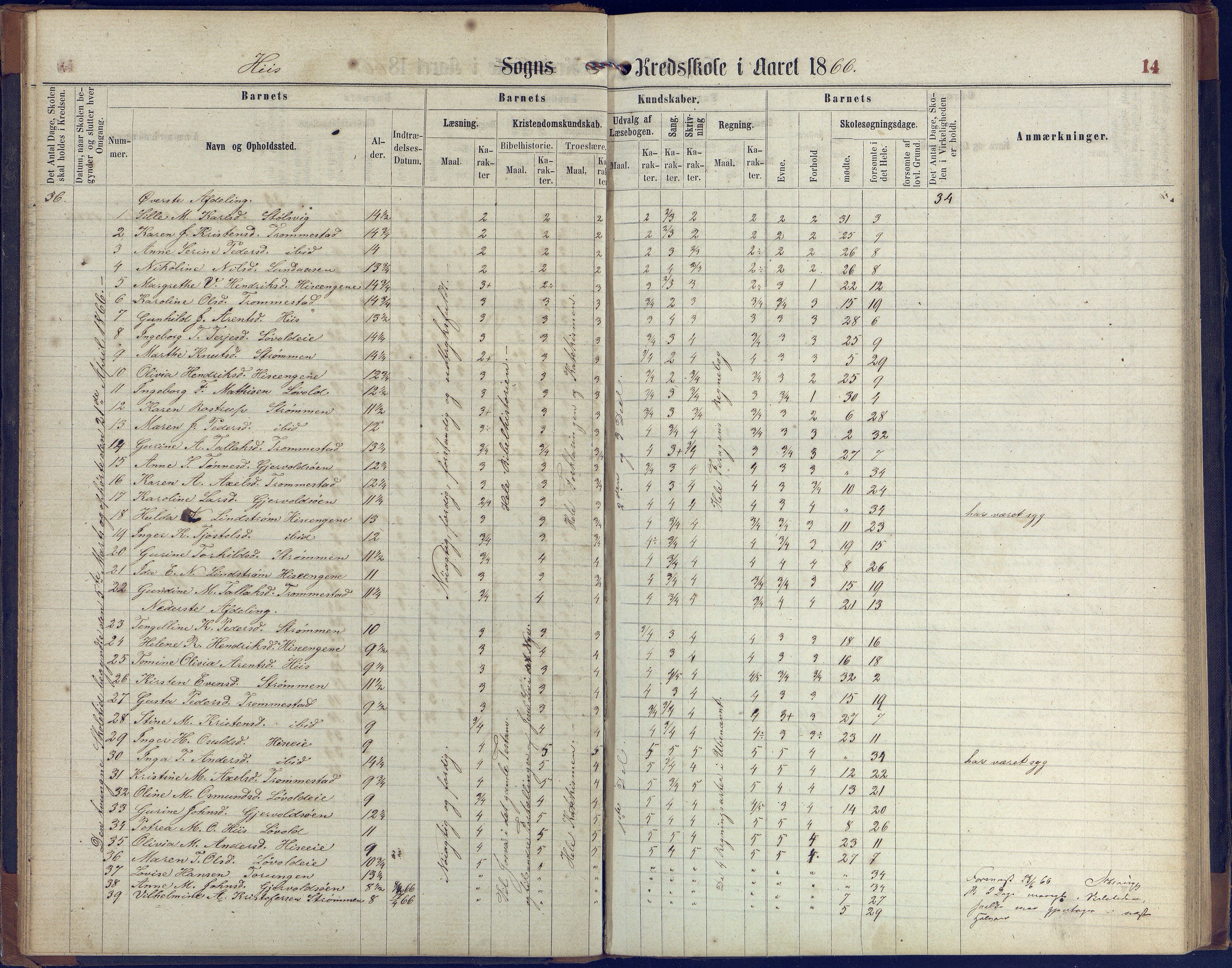 Hisøy kommune frem til 1991, AAKS/KA0922-PK/31/L0004: Skoleprotokoll, 1863-1887, p. 14