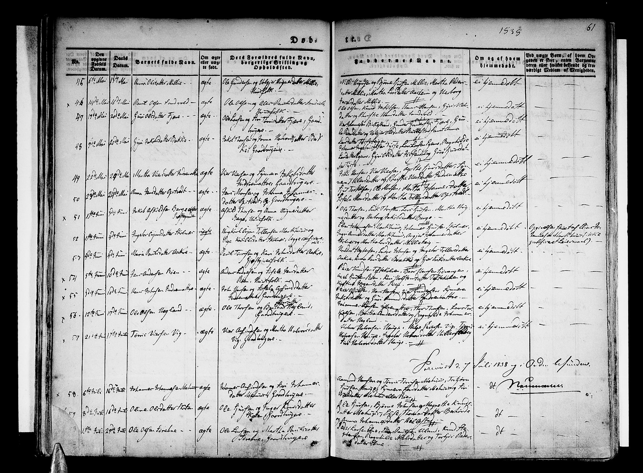 Skånevik sokneprestembete, SAB/A-77801/H/Haa: Parish register (official) no. A 4, 1828-1848, p. 61