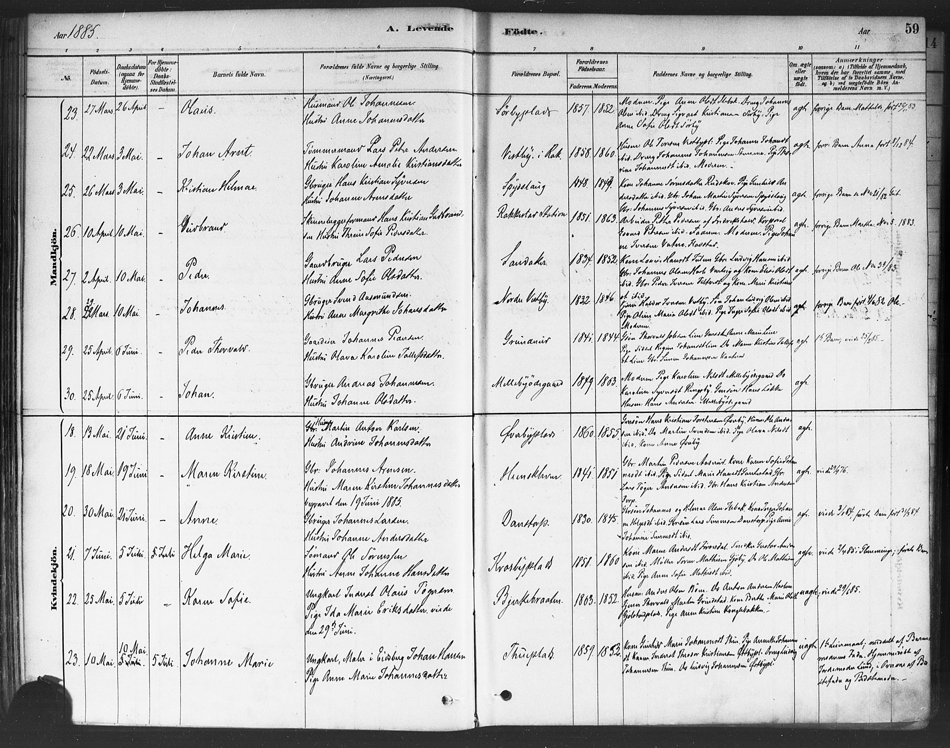 Rakkestad prestekontor Kirkebøker, AV/SAO-A-2008/F/Fa/L0012: Parish register (official) no. I 12, 1878-1893, p. 59