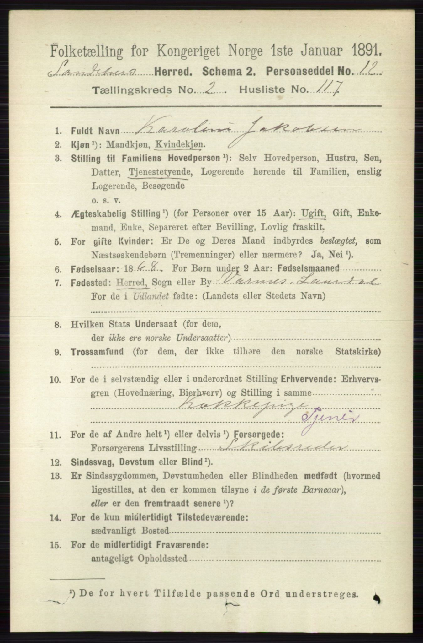 RA, 1891 census for 0724 Sandeherred, 1891, p. 1917