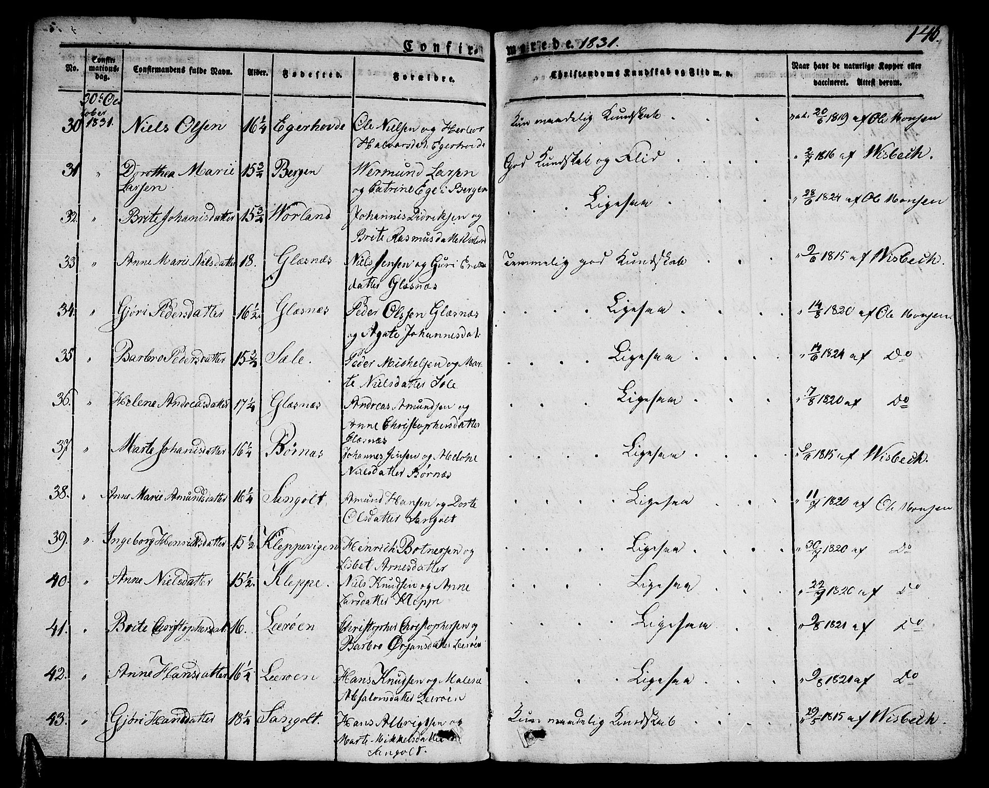 Sund sokneprestembete, AV/SAB-A-99930: Parish register (official) no. A 12, 1825-1835, p. 146