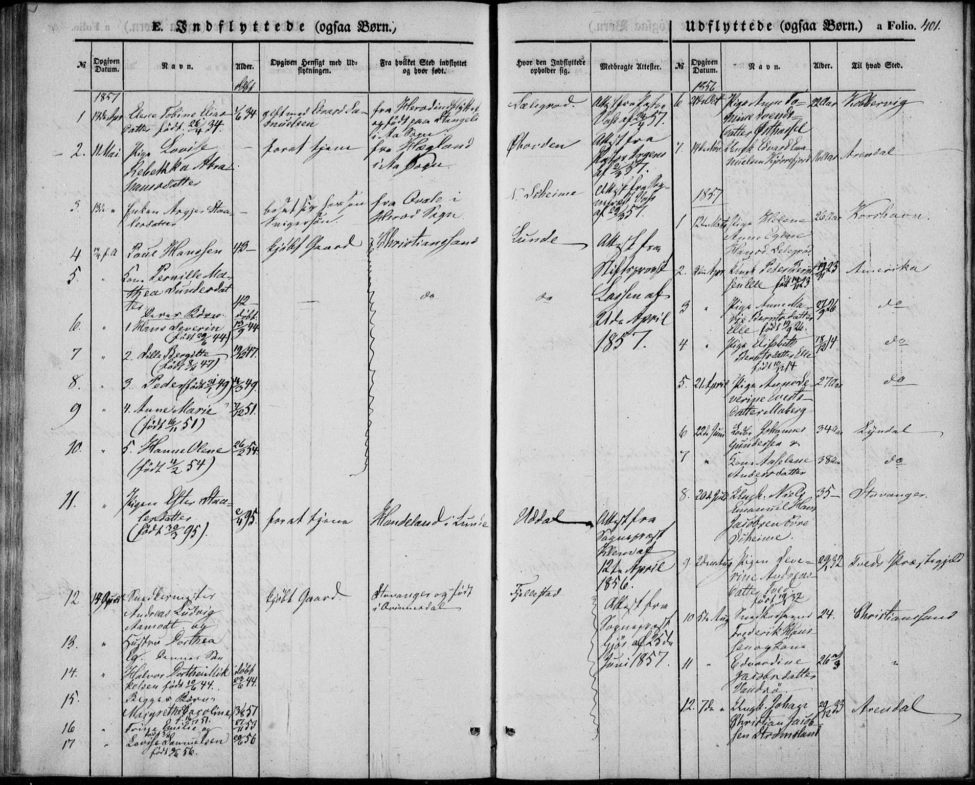 Lista sokneprestkontor, SAK/1111-0027/F/Fb/L0002: Parish register (copy) no. B 2, 1847-1862, p. 401