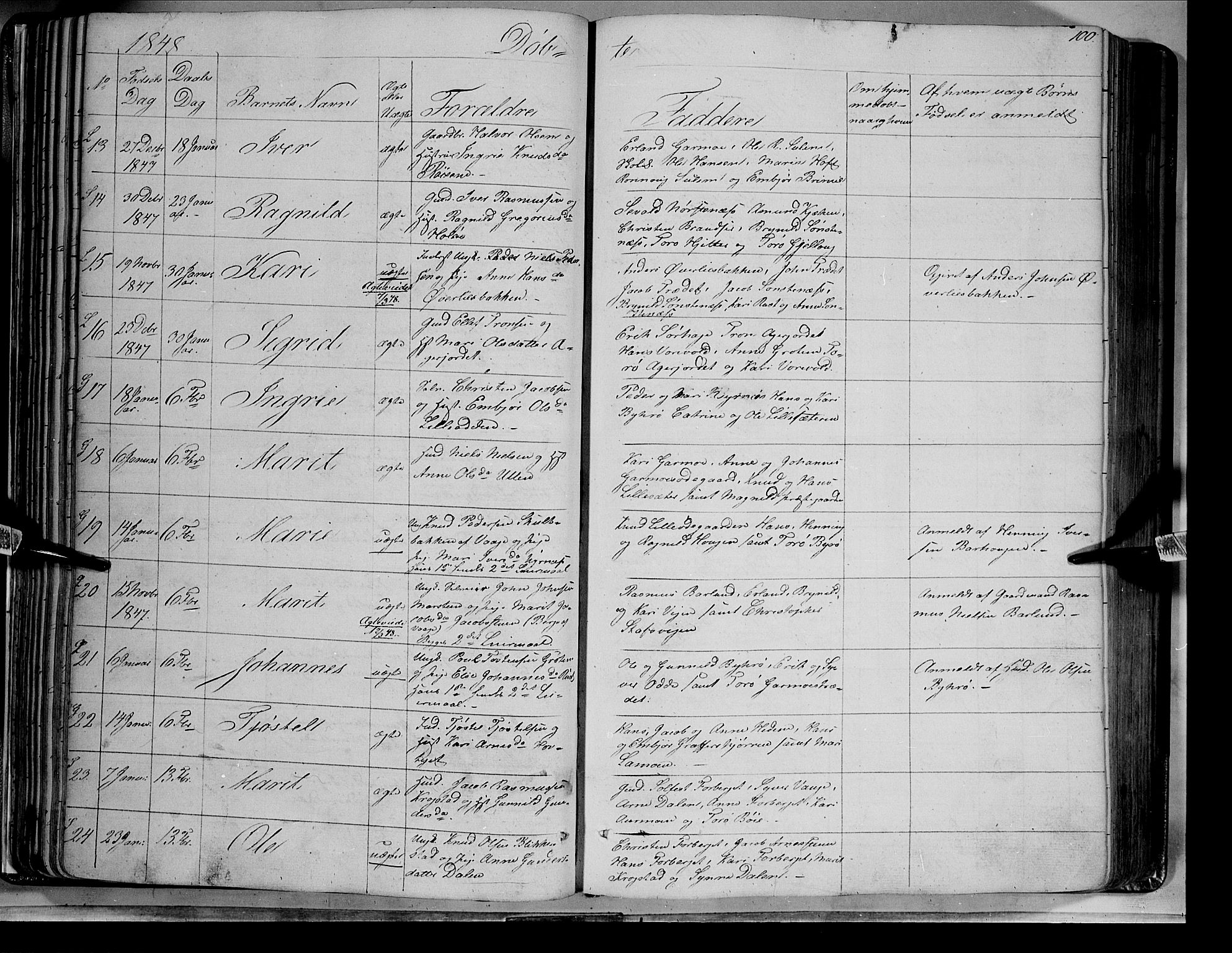 Lom prestekontor, AV/SAH-PREST-070/K/L0006: Parish register (official) no. 6A, 1837-1863, p. 100