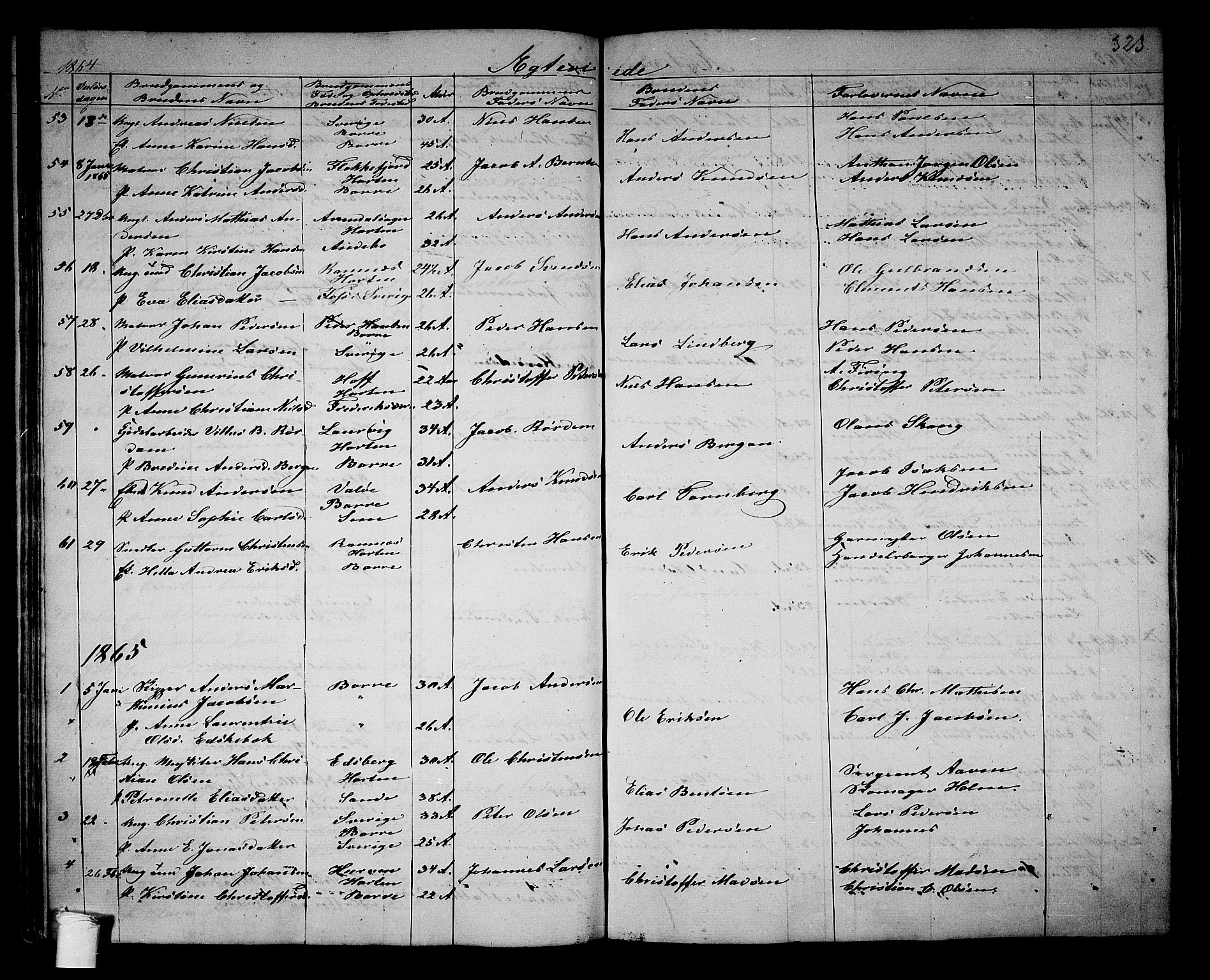 Borre kirkebøker, SAKO/A-338/G/Ga/L0002: Parish register (copy) no. I 2, 1852-1871, p. 323