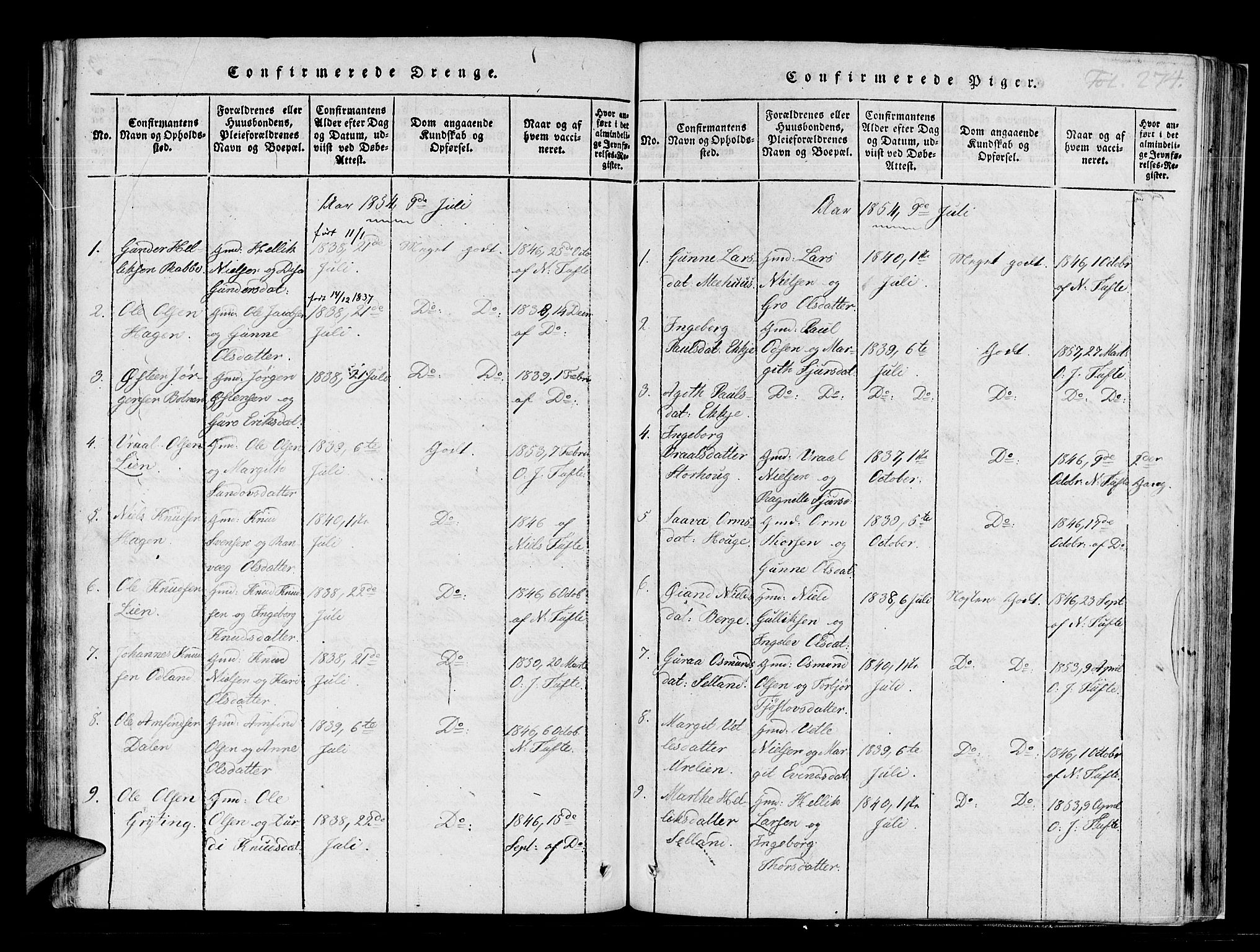 Røldal sokneprestembete, SAB/A-100247: Parish register (official) no. A 2, 1817-1856, p. 274