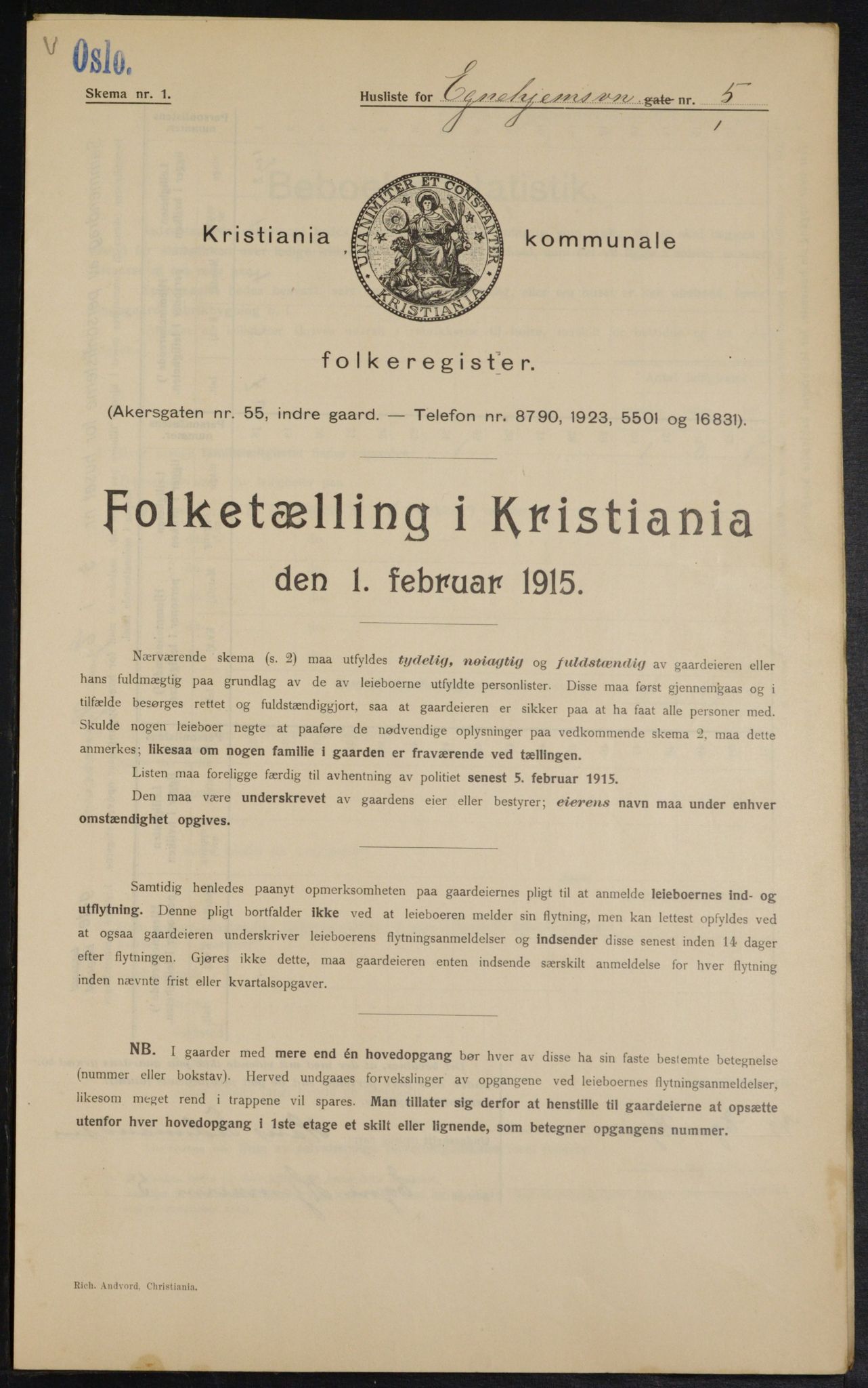 OBA, Municipal Census 1915 for Kristiania, 1915, p. 18336