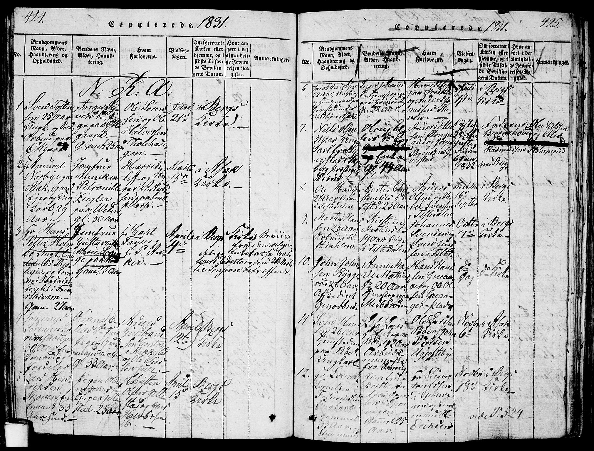 Berg prestekontor Kirkebøker, AV/SAO-A-10902/G/Ga/L0001: Parish register (copy) no. I 1, 1815-1832, p. 424-425