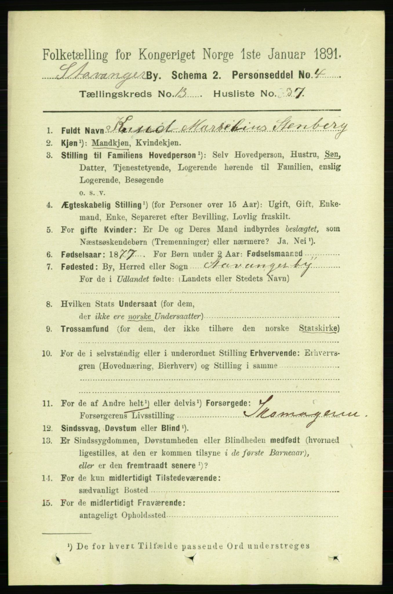 RA, 1891 census for 1103 Stavanger, 1891, p. 16279