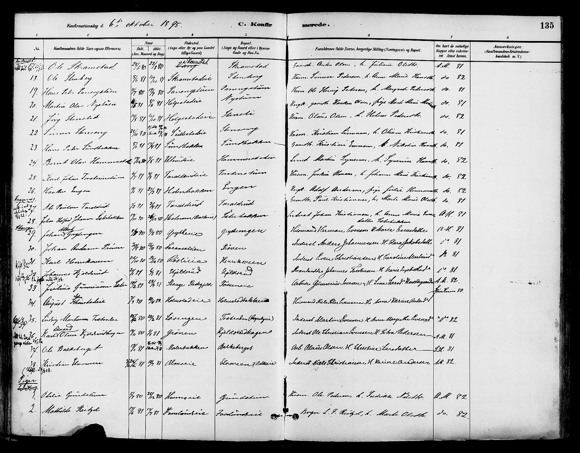 Østre Toten prestekontor, AV/SAH-PREST-104/H/Ha/Haa/L0007: Parish register (official) no. 7, 1881-1896, p. 135