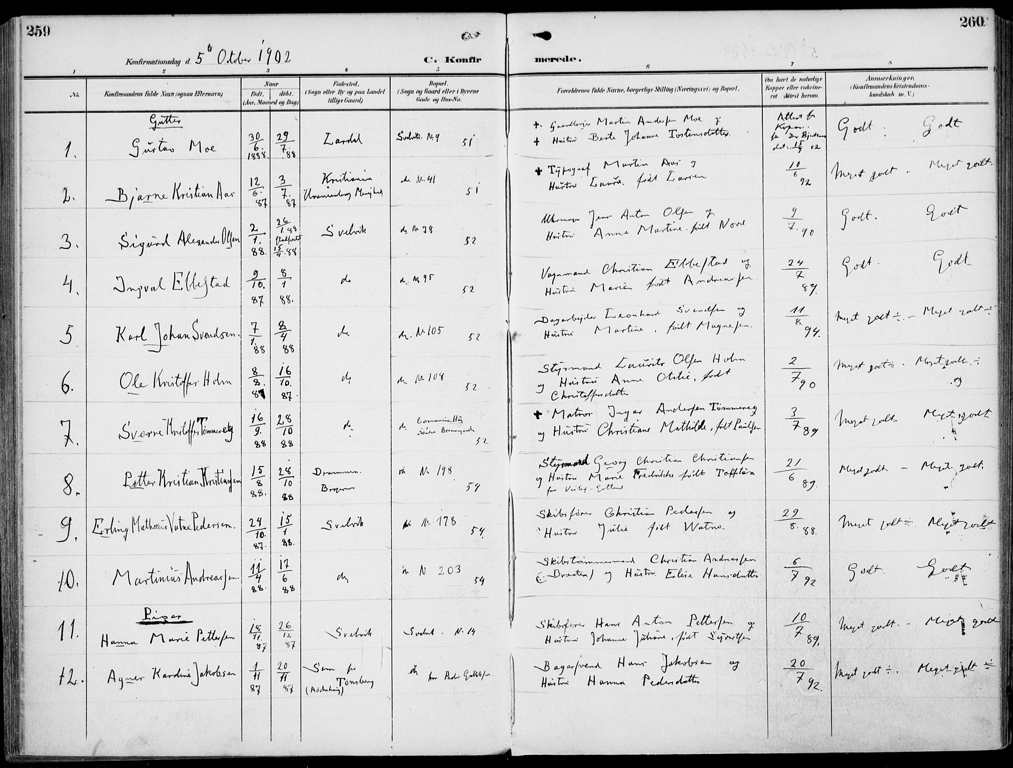 Strømm kirkebøker, AV/SAKO-A-322/F/Fb/L0002: Parish register (official) no. II 2, 1900-1919, p. 259-260