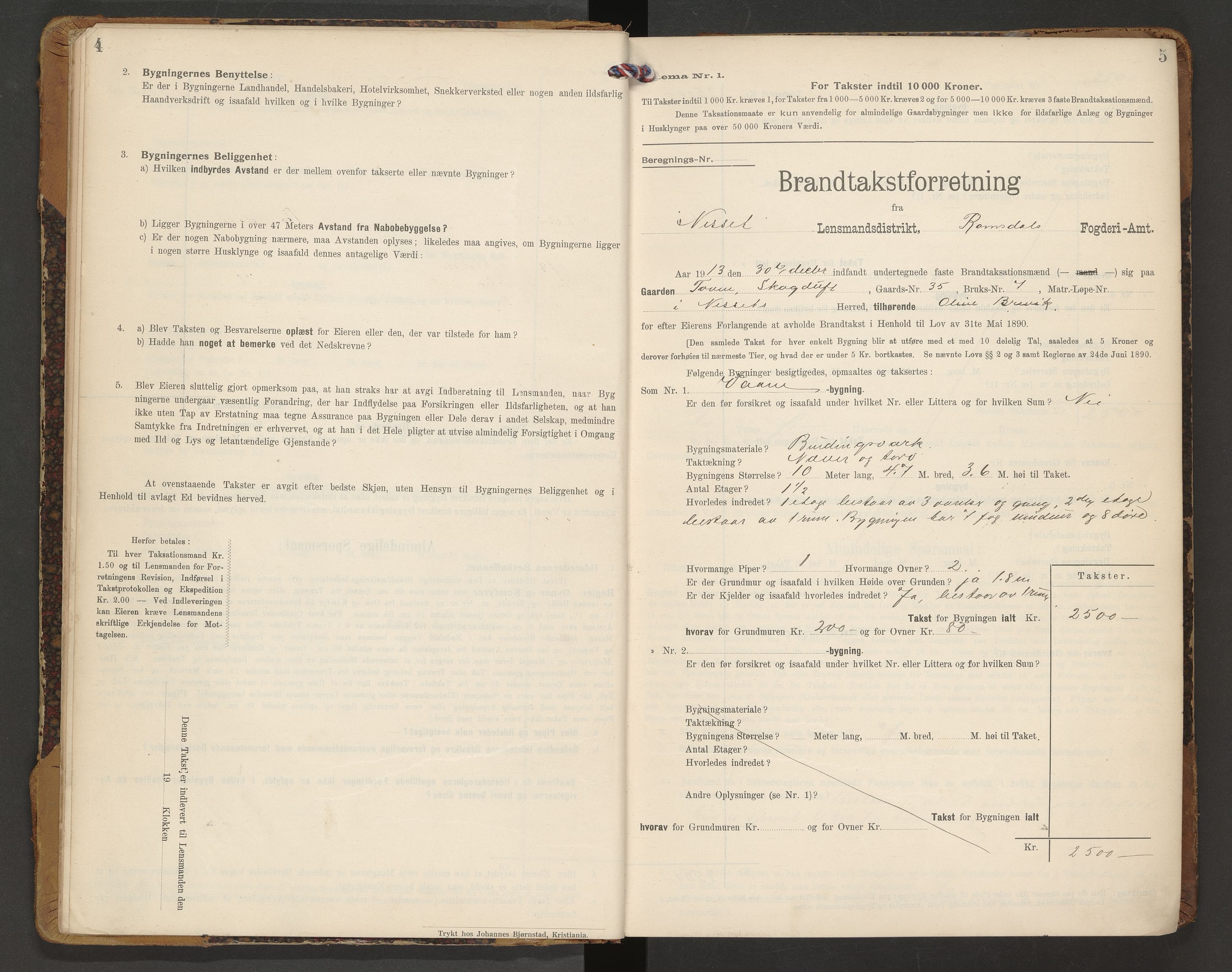 Norges Brannkasse Nesset, AV/SAT-A-5501/F/Fb/L0002: Branntakstprotokoll, 1910-1919, p. 4-5