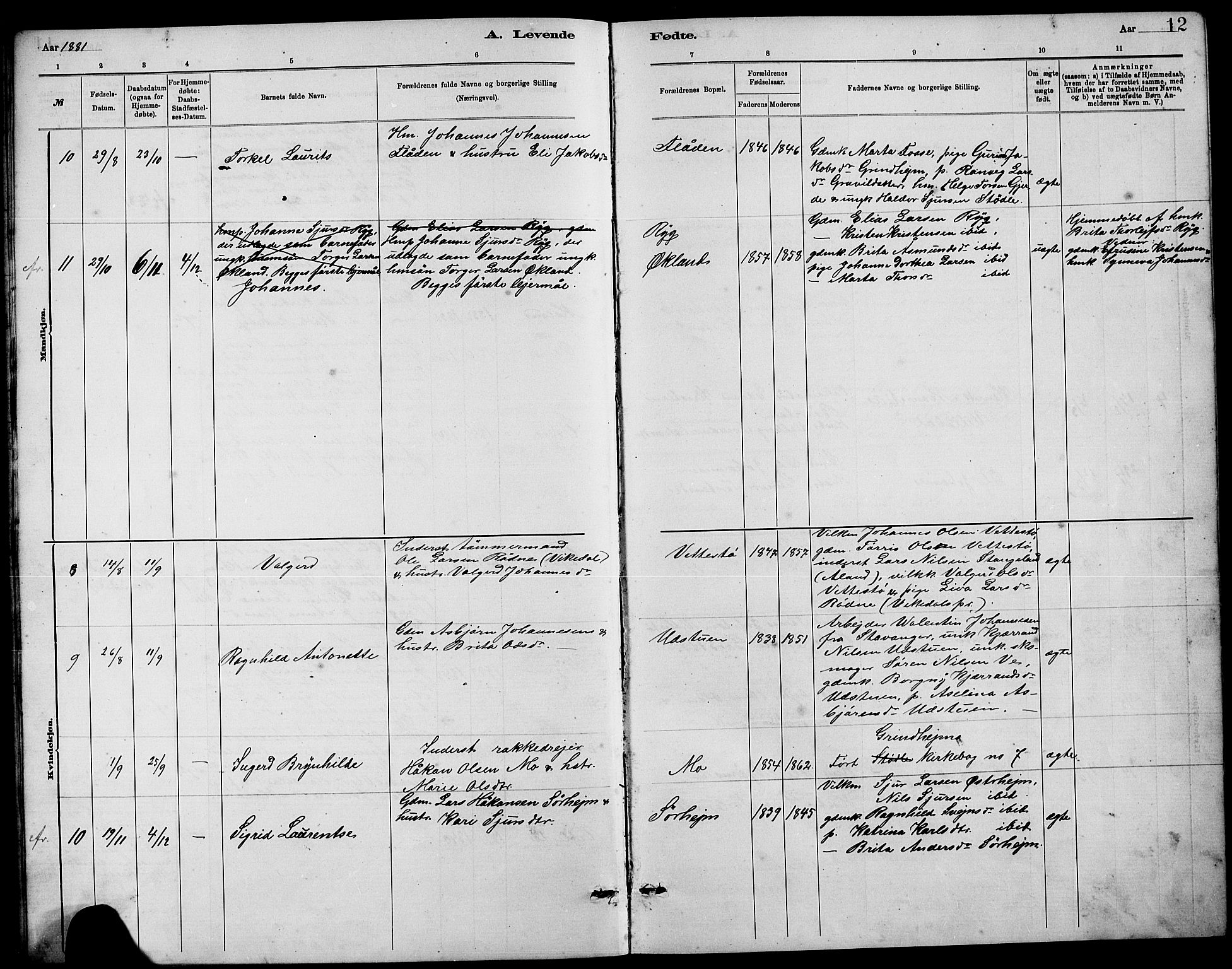 Etne sokneprestembete, AV/SAB-A-75001/H/Hab: Parish register (copy) no. B 4, 1879-1897, p. 12