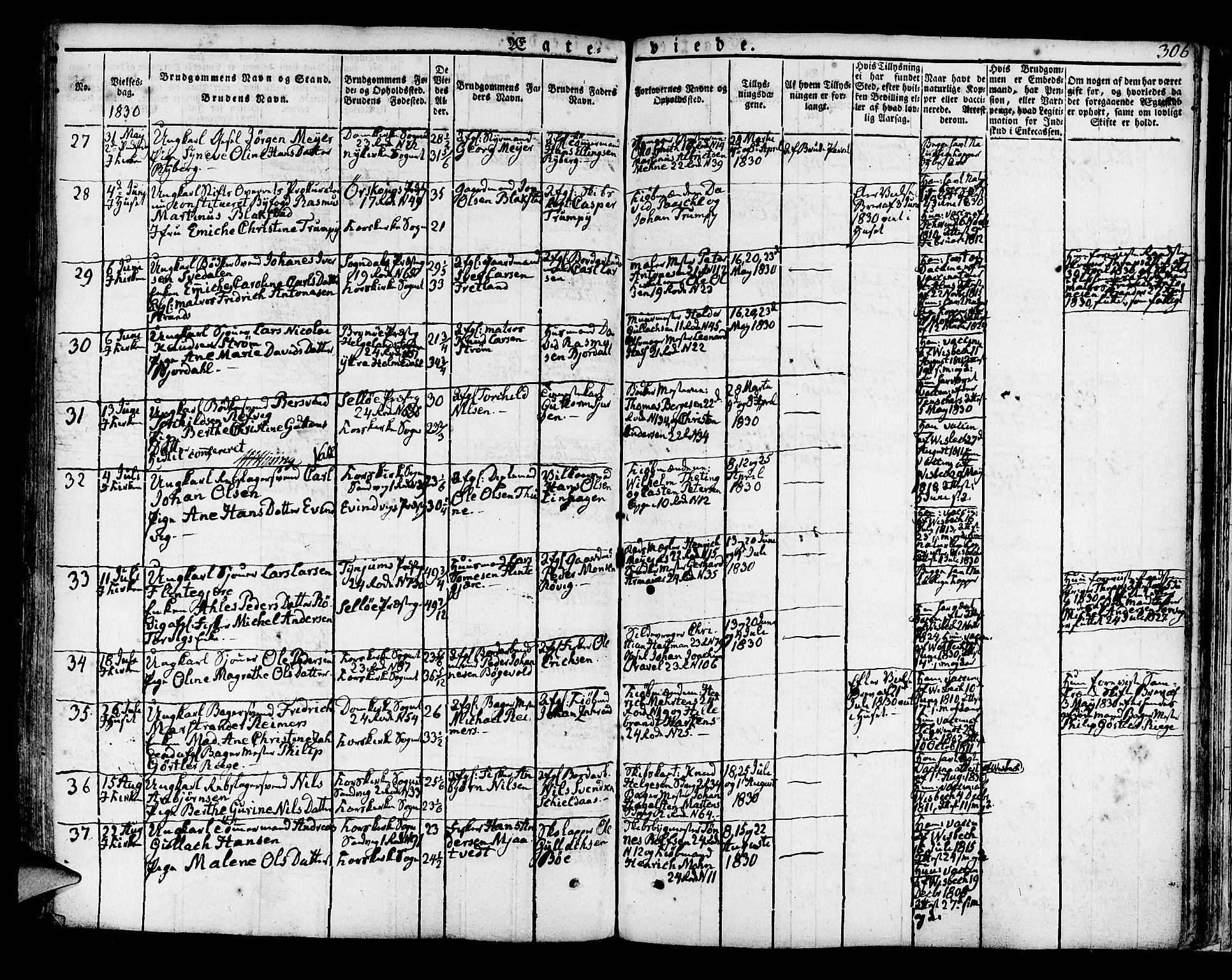 Korskirken sokneprestembete, AV/SAB-A-76101/H/Hab: Parish register (copy) no. A 3, 1821-1831, p. 306