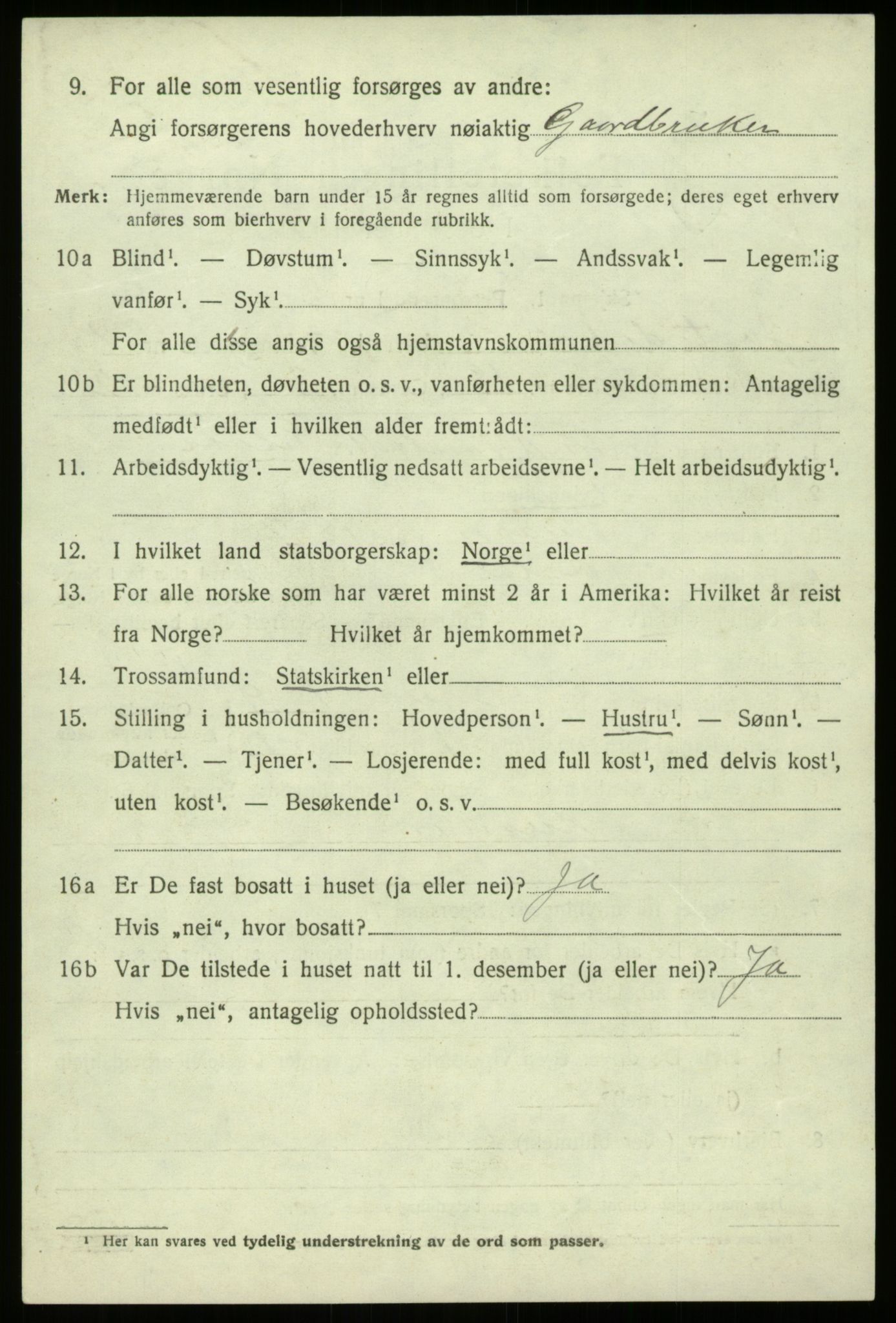 SAB, 1920 census for Jostedal, 1920, p. 561