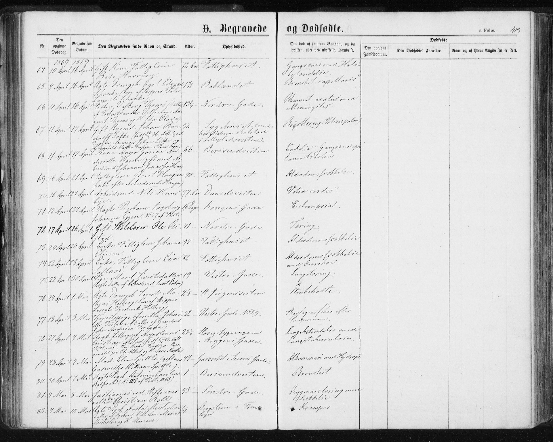 Ministerialprotokoller, klokkerbøker og fødselsregistre - Sør-Trøndelag, SAT/A-1456/601/L0055: Parish register (official) no. 601A23, 1866-1877, p. 413