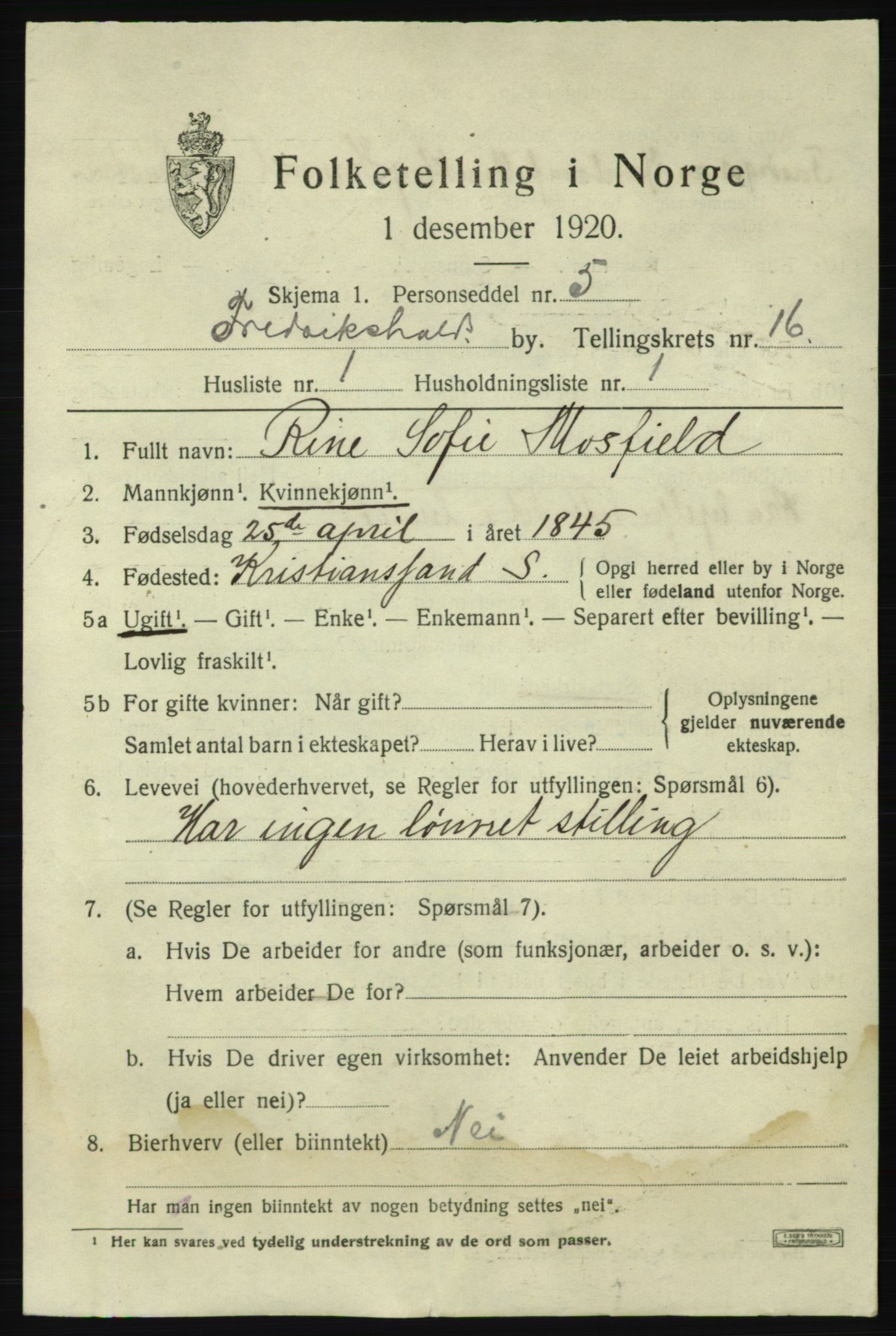 SAO, 1920 census for Fredrikshald, 1920, p. 24741