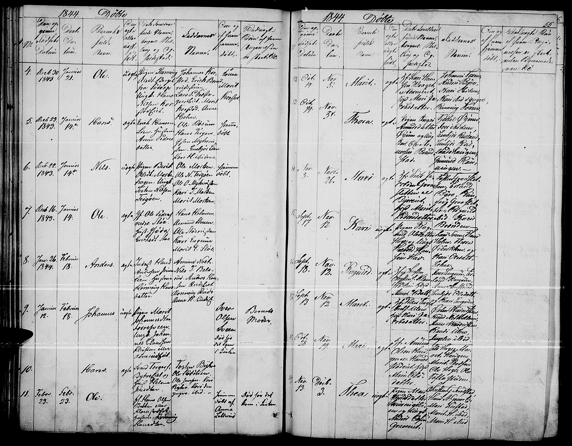 Fron prestekontor, SAH/PREST-078/H/Ha/Haa/L0004: Parish register (official) no. 4, 1839-1848, p. 55