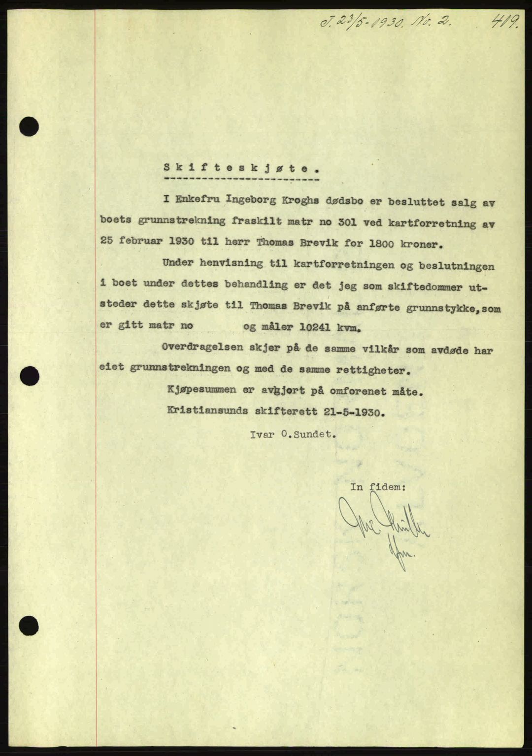 Kristiansund byfogd, AV/SAT-A-4587/A/27: Mortgage book no. 23, 1929-1930, Deed date: 23.05.1930