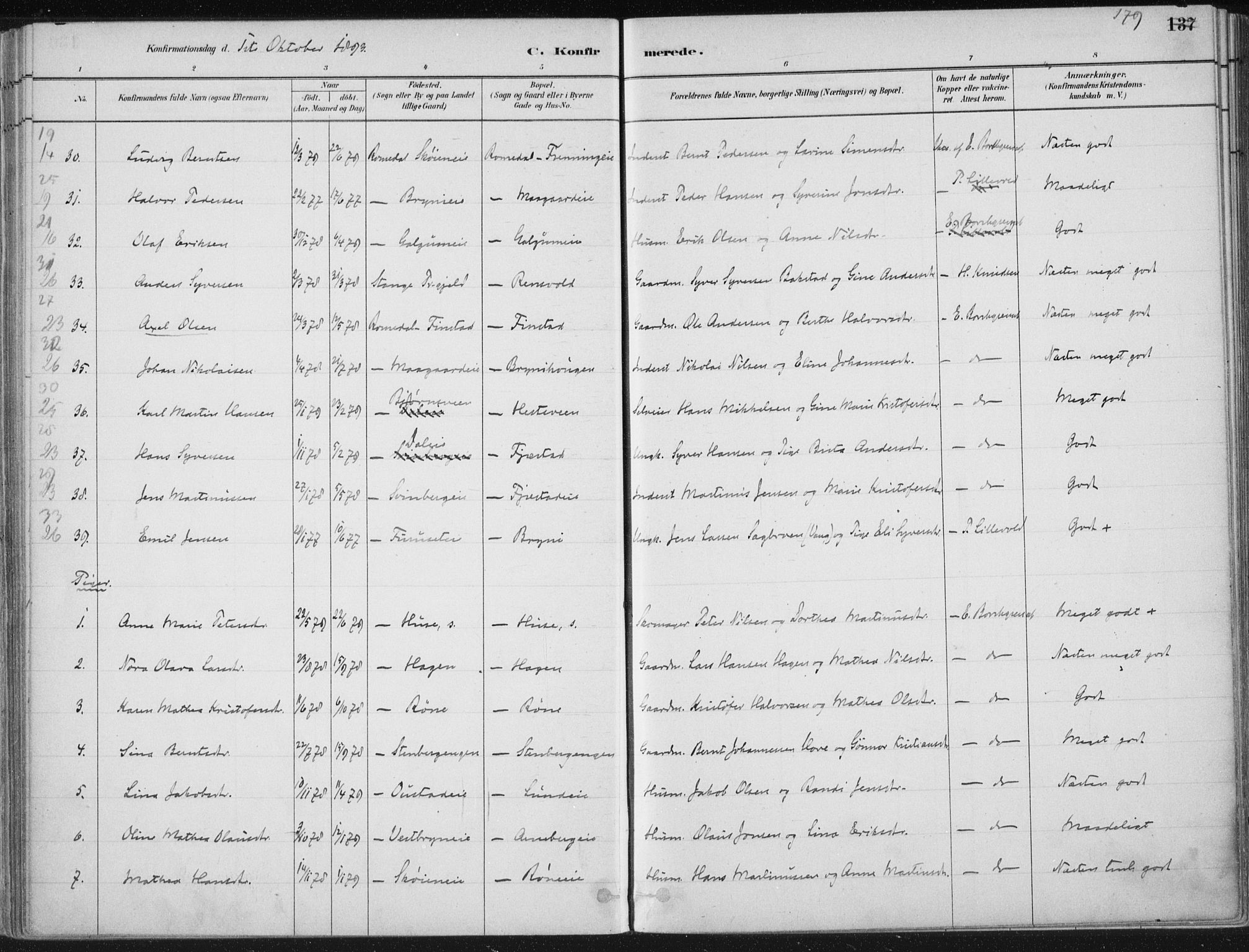 Romedal prestekontor, AV/SAH-PREST-004/K/L0010: Parish register (official) no. 10, 1880-1895, p. 179