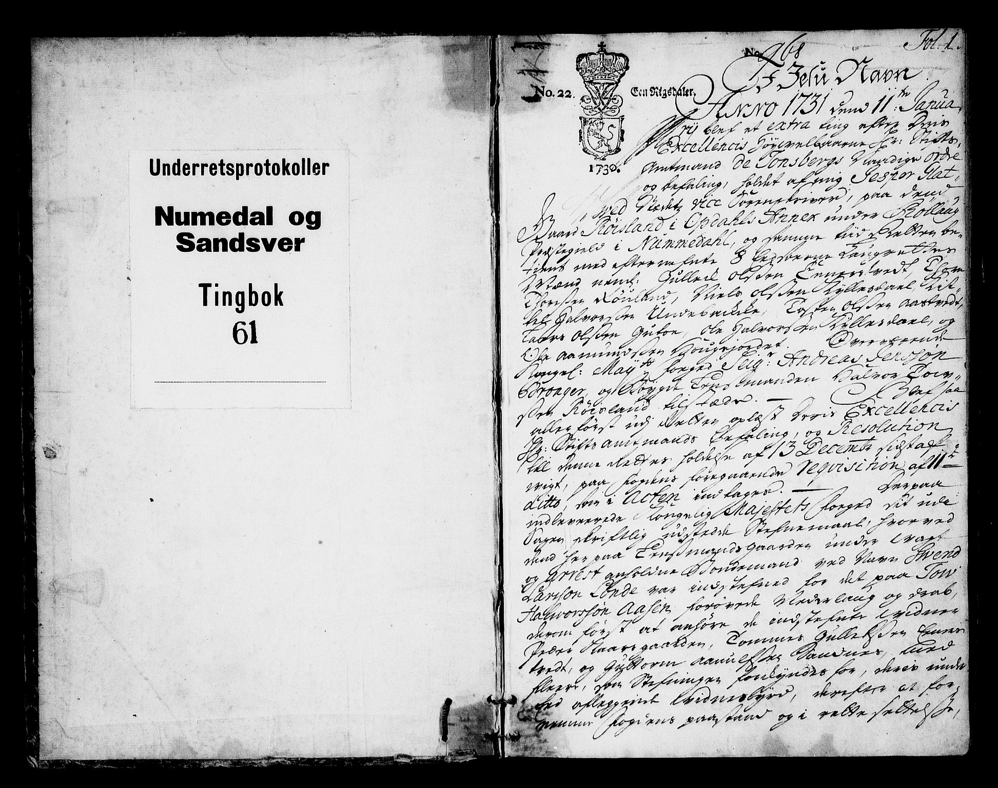 Numedal og Sandsvær sorenskriveri, AV/SAKO-A-128/F/Fa/Faa/L0061: Tingbok, 1731, p. 0b-1a