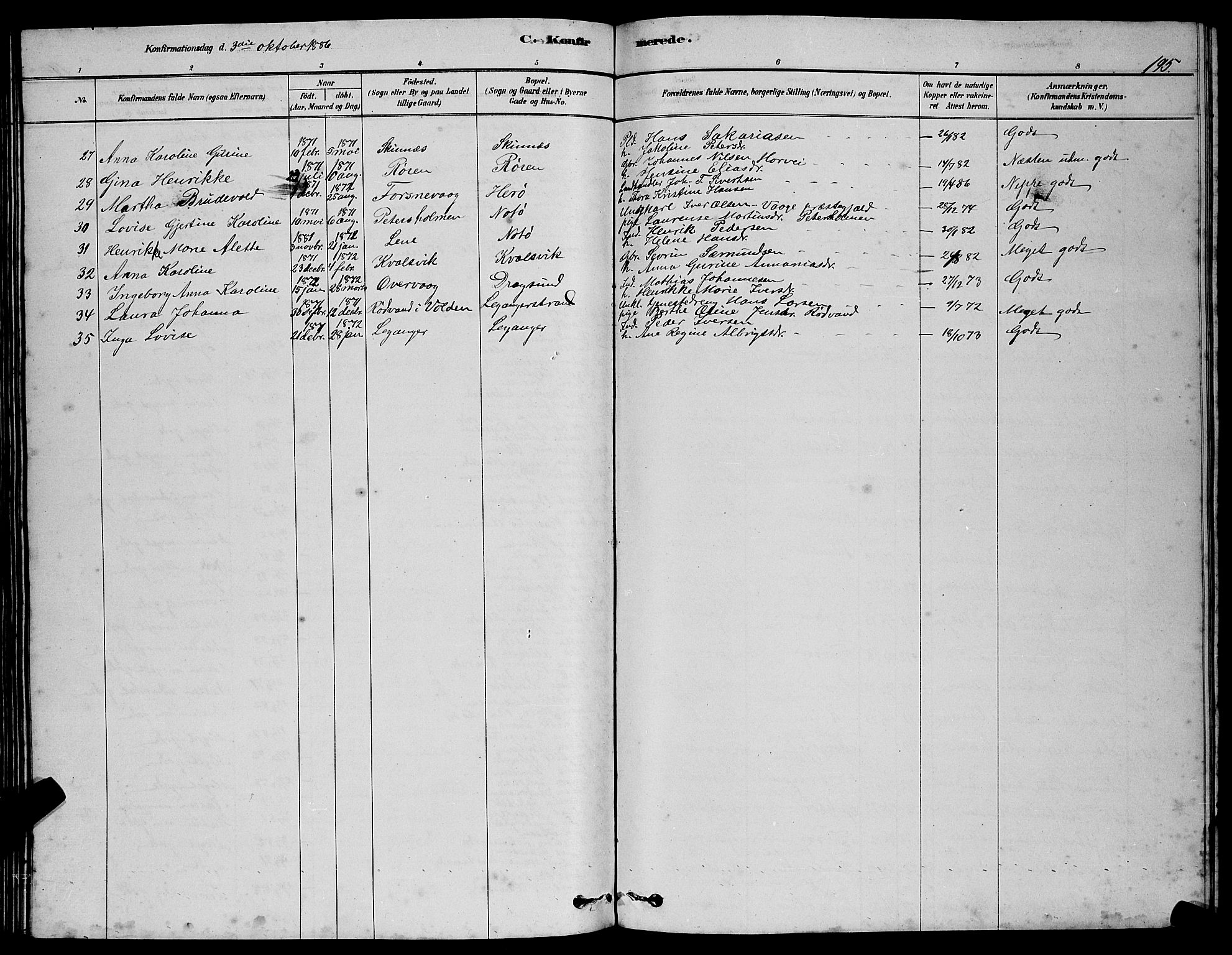 Ministerialprotokoller, klokkerbøker og fødselsregistre - Møre og Romsdal, AV/SAT-A-1454/507/L0081: Parish register (copy) no. 507C04, 1878-1898, p. 195