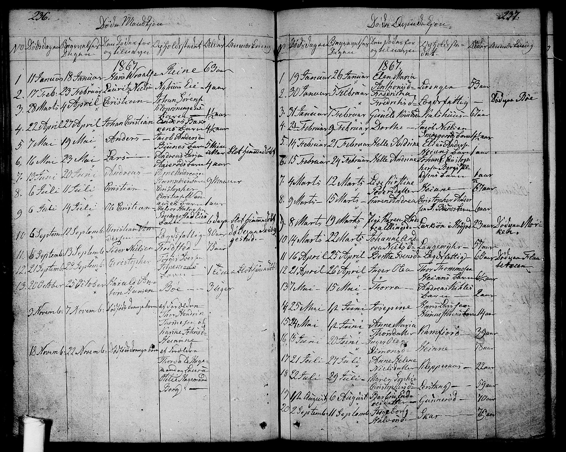 Ramnes kirkebøker, SAKO/A-314/G/Ga/L0002: Parish register (copy) no. I 2, 1848-1870, p. 236-237
