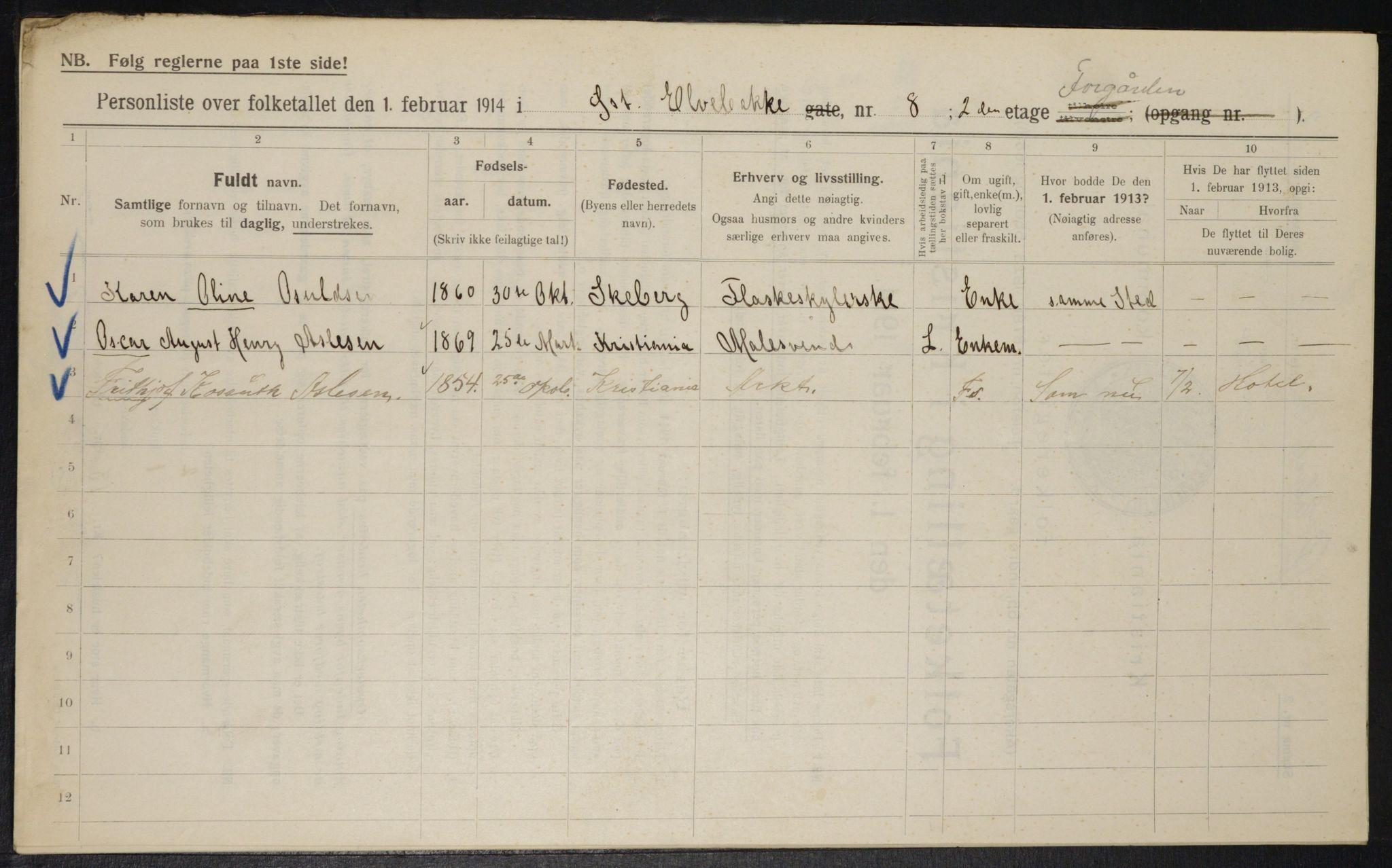 OBA, Municipal Census 1914 for Kristiania, 1914, p. 130433