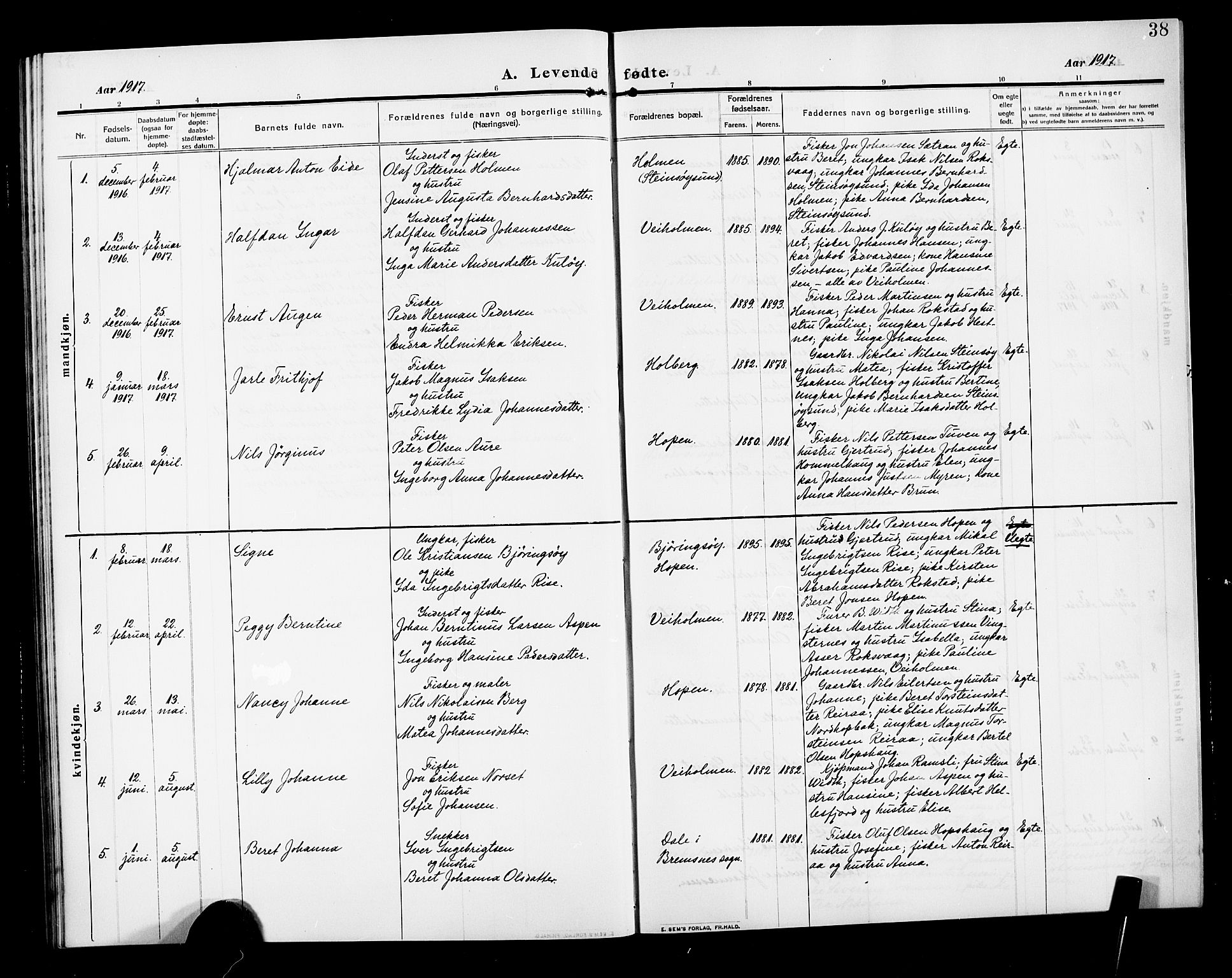 Ministerialprotokoller, klokkerbøker og fødselsregistre - Møre og Romsdal, AV/SAT-A-1454/583/L0956: Parish register (copy) no. 583C01, 1909-1925, p. 38