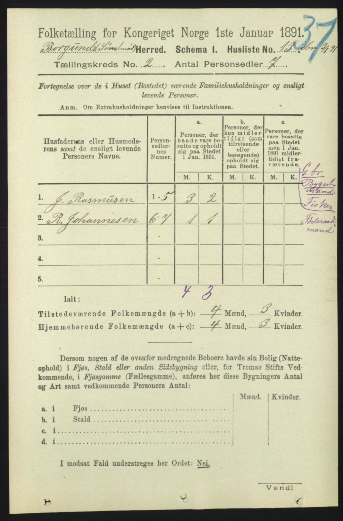 RA, 1891 census for 1531 Borgund, 1891, p. 444