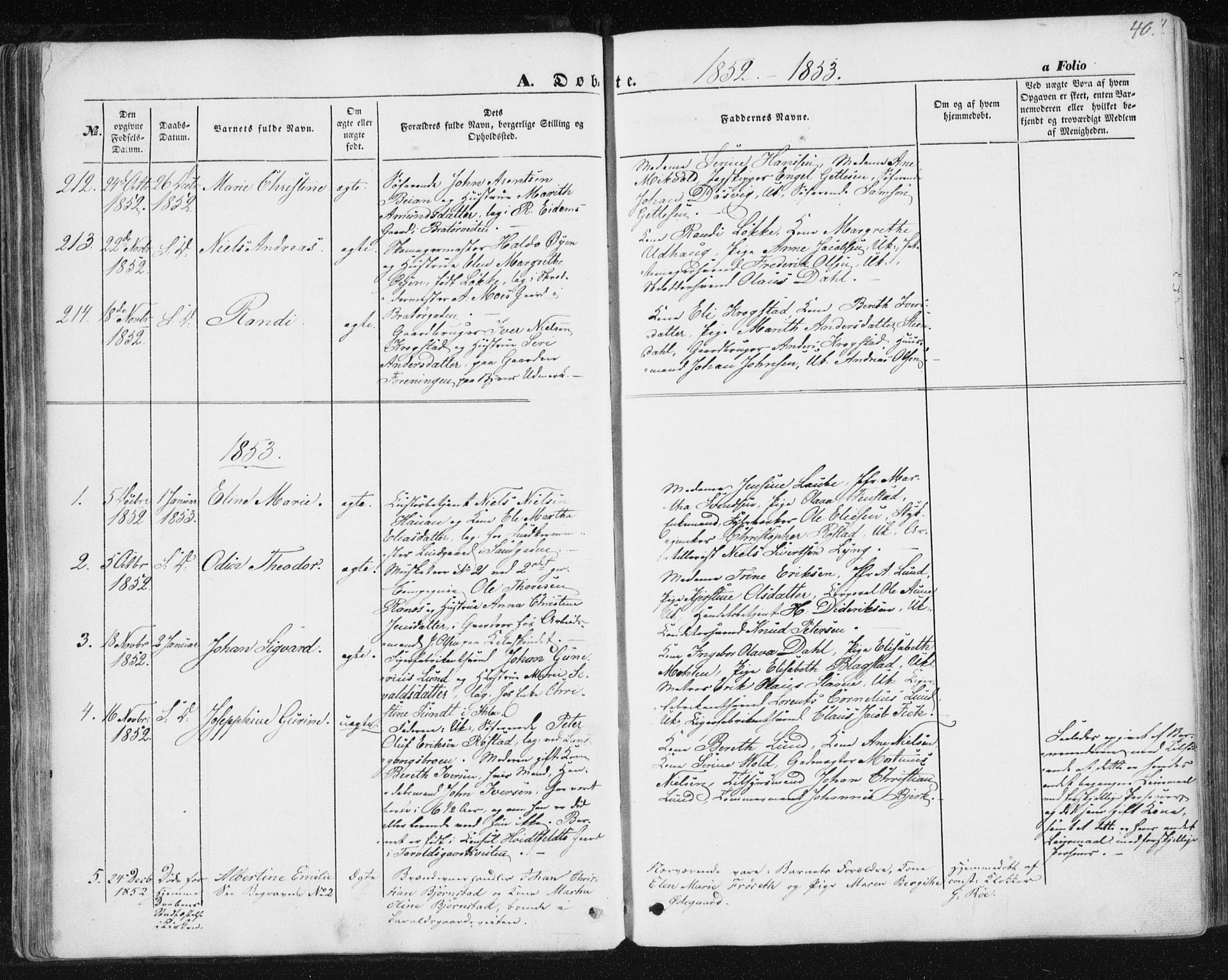 Ministerialprotokoller, klokkerbøker og fødselsregistre - Sør-Trøndelag, SAT/A-1456/602/L0112: Parish register (official) no. 602A10, 1848-1859, p. 40