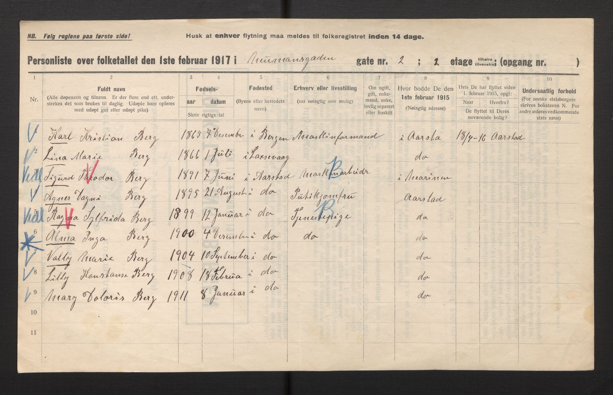 SAB, Municipal Census 1917 for Bergen, 1917, p. 25162