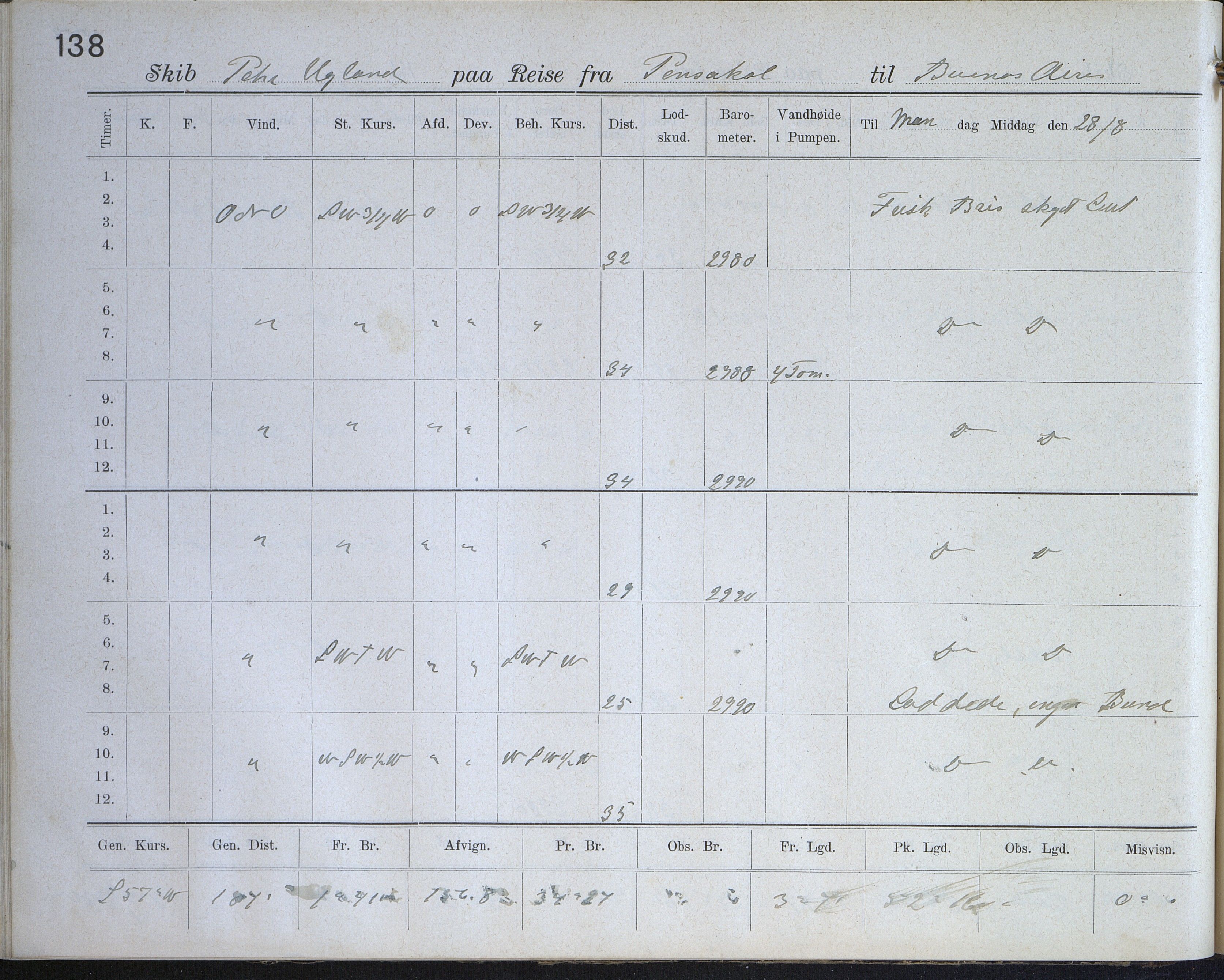 Fartøysarkivet, AAKS/PA-1934/F/L0272: Pehr Ugland (bark), 1891-1929, p. 138