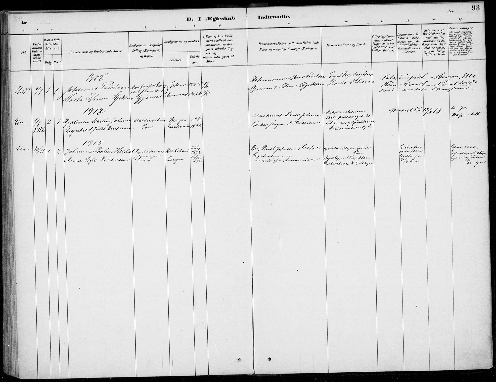 Voss sokneprestembete, SAB/A-79001/H/Haa: Parish register (official) no. C  1, 1887-1915, p. 93