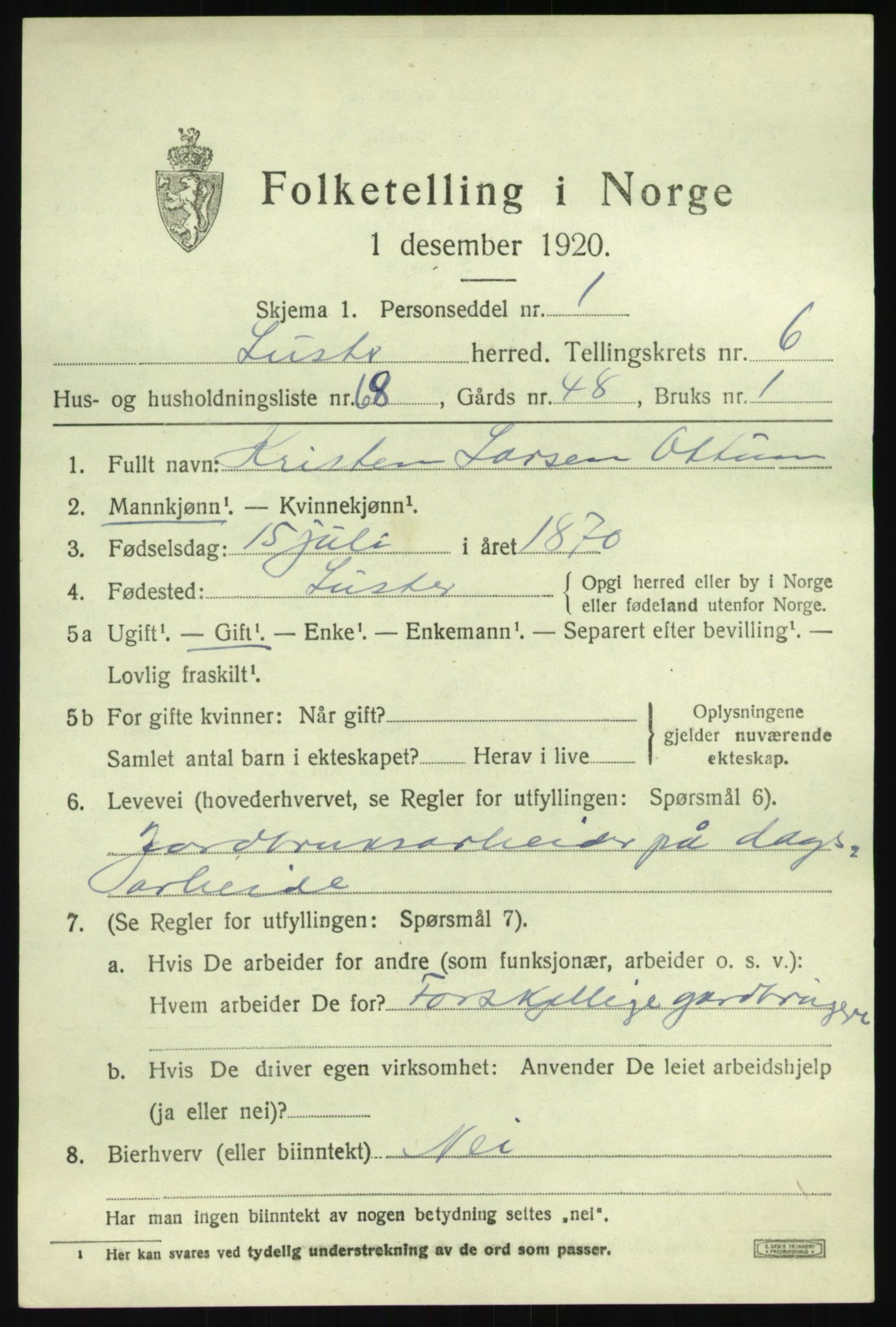 SAB, 1920 census for Luster, 1920, p. 3776