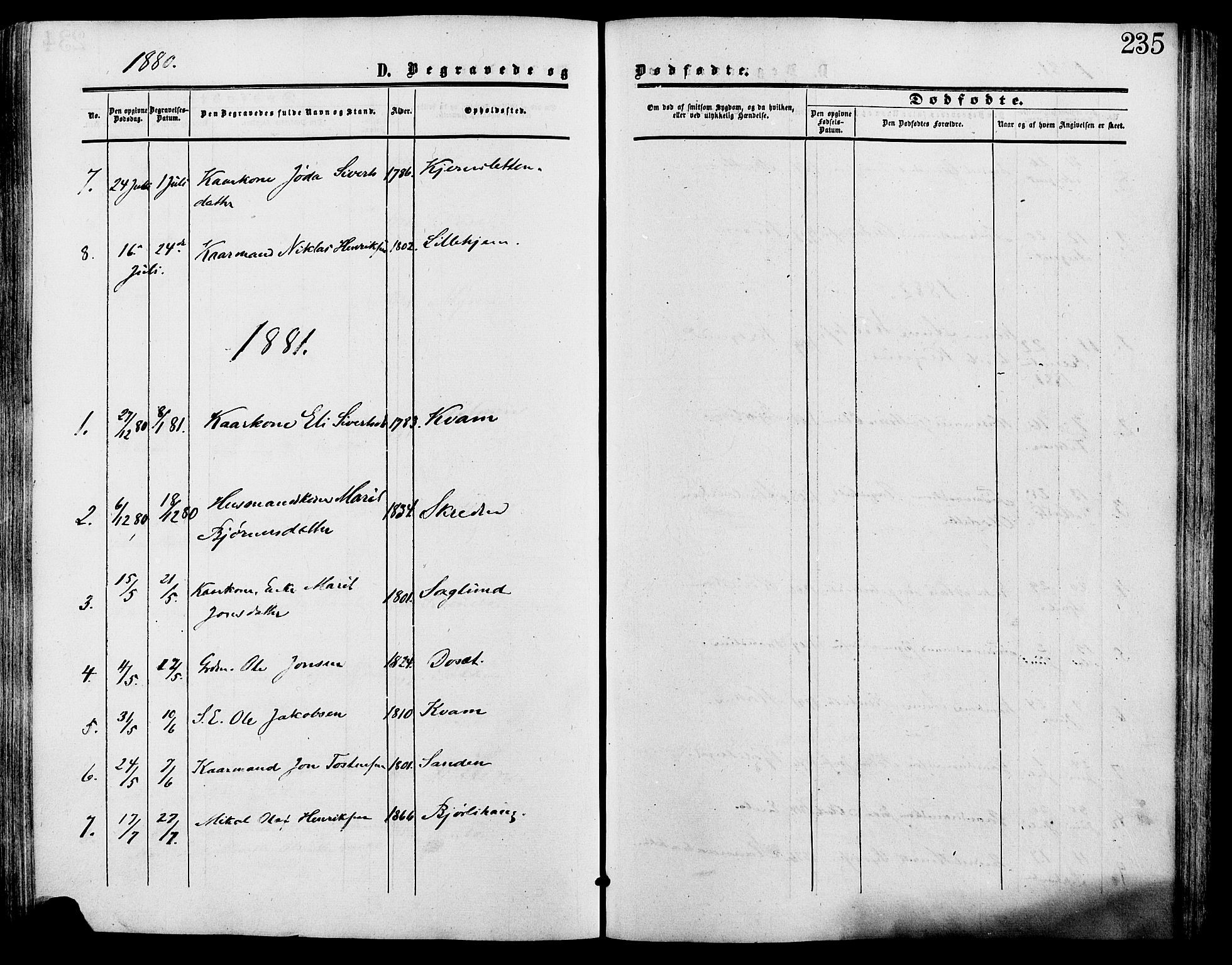 Lesja prestekontor, SAH/PREST-068/H/Ha/Haa/L0009: Parish register (official) no. 9, 1854-1889, p. 235