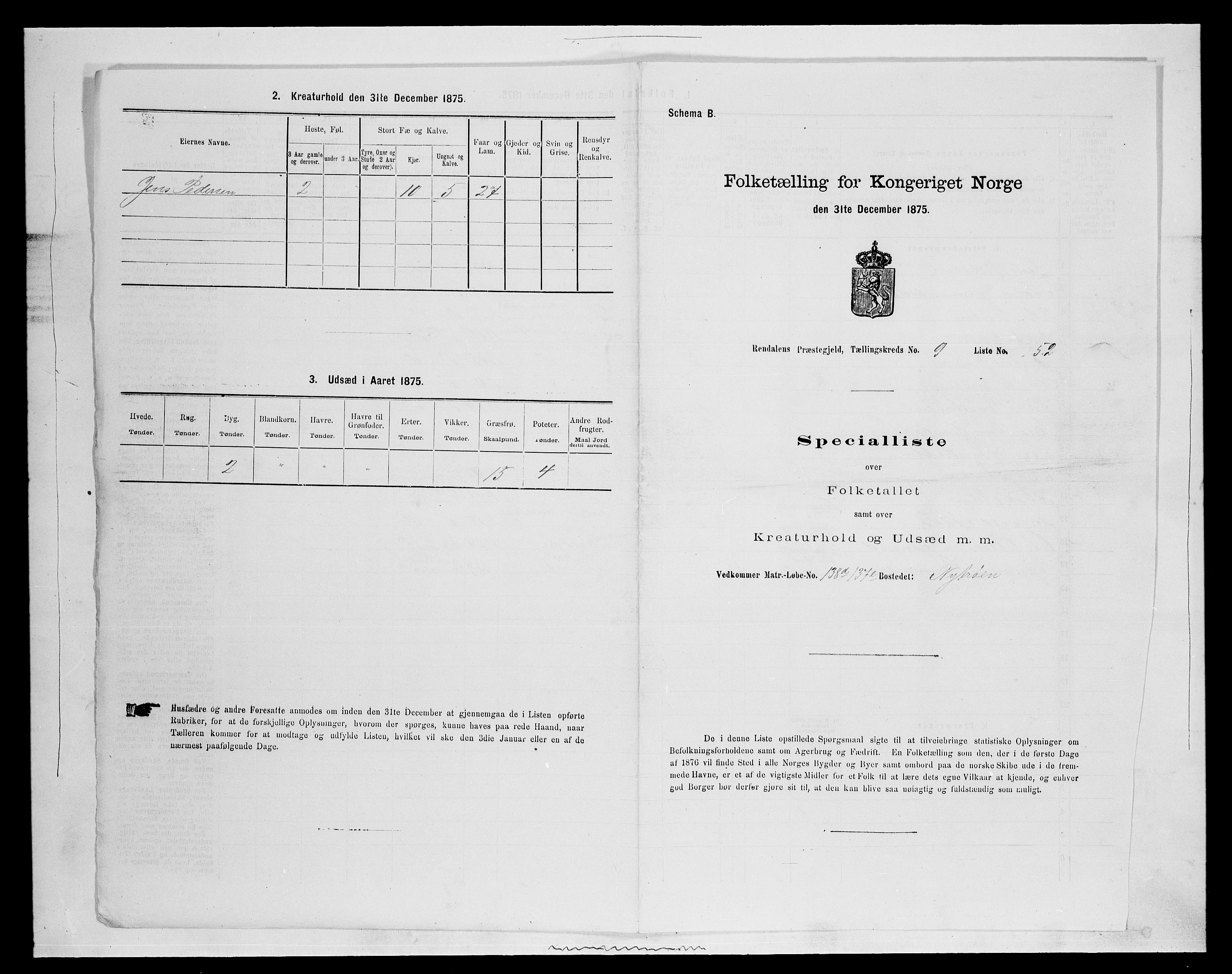 SAH, 1875 census for 0432P Rendalen, 1875, p. 918