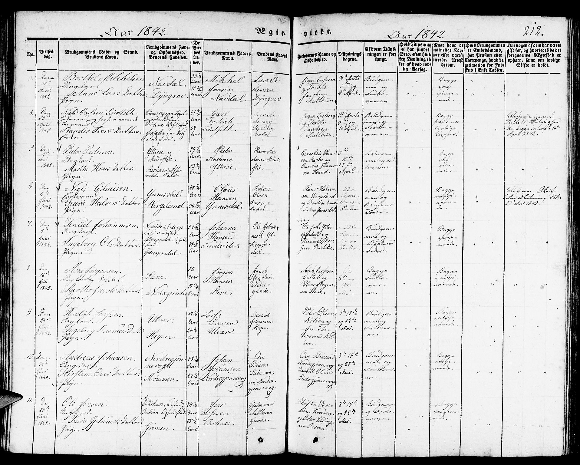 Gulen sokneprestembete, AV/SAB-A-80201/H/Haa/Haaa/L0020: Parish register (official) no. A 20, 1837-1847, p. 212