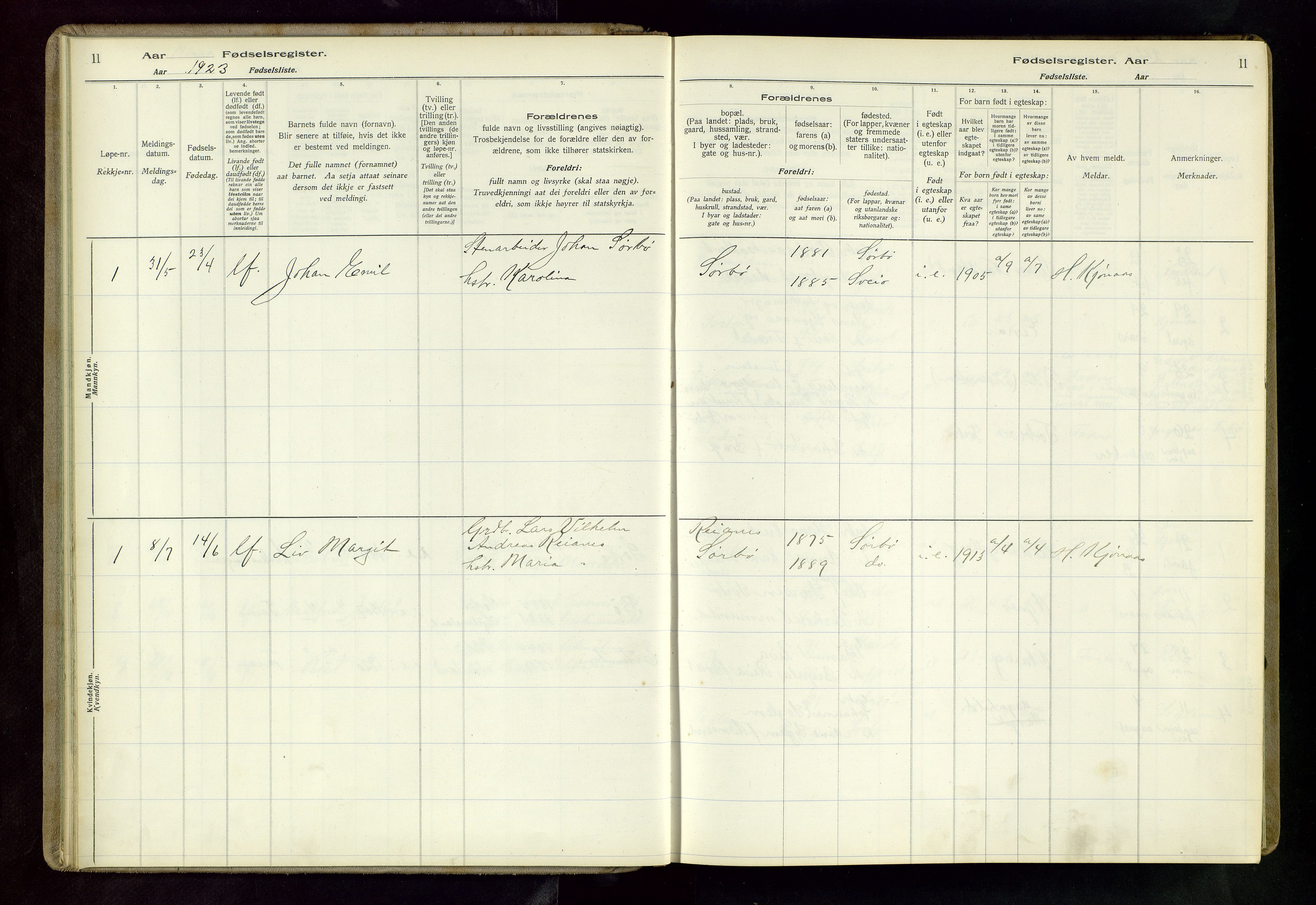 Rennesøy sokneprestkontor, SAST/A -101827/I/Id/L0003: Birth register no. 3, 1916-1982, p. 11