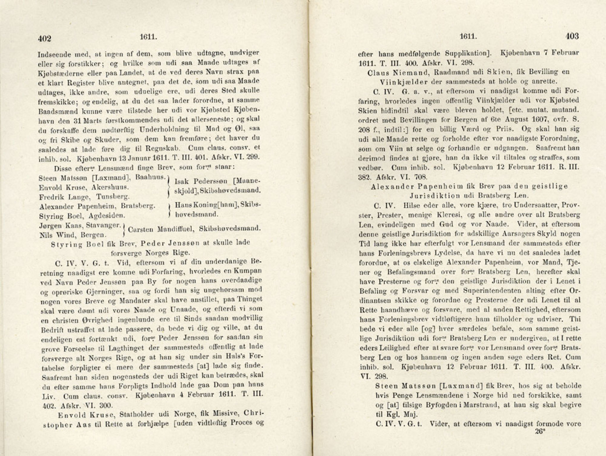 Publikasjoner utgitt av Det Norske Historiske Kildeskriftfond, PUBL/-/-/-: Norske Rigs-Registranter, bind 4, 1603-1618, p. 402-403