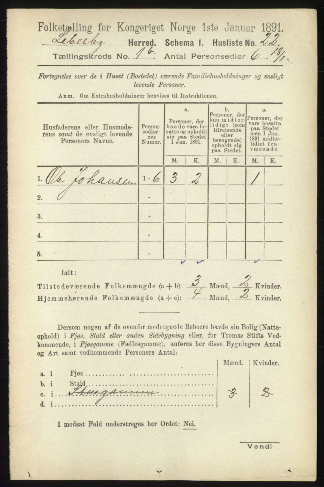 RA, 1891 census for 2022 Lebesby, 1891, p. 100