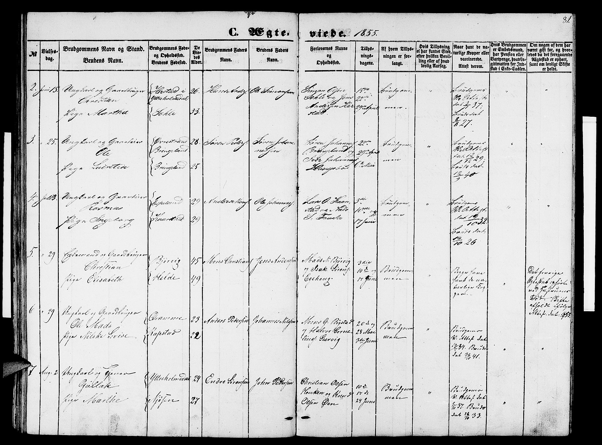 Gaular sokneprestembete, SAB/A-80001/H/Hab: Parish register (copy) no. B 1, 1853-1863, p. 81