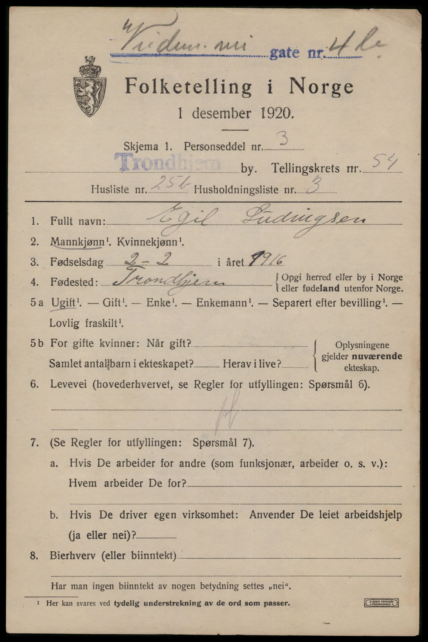 SAT, 1920 census for Trondheim, 1920, p. 111424