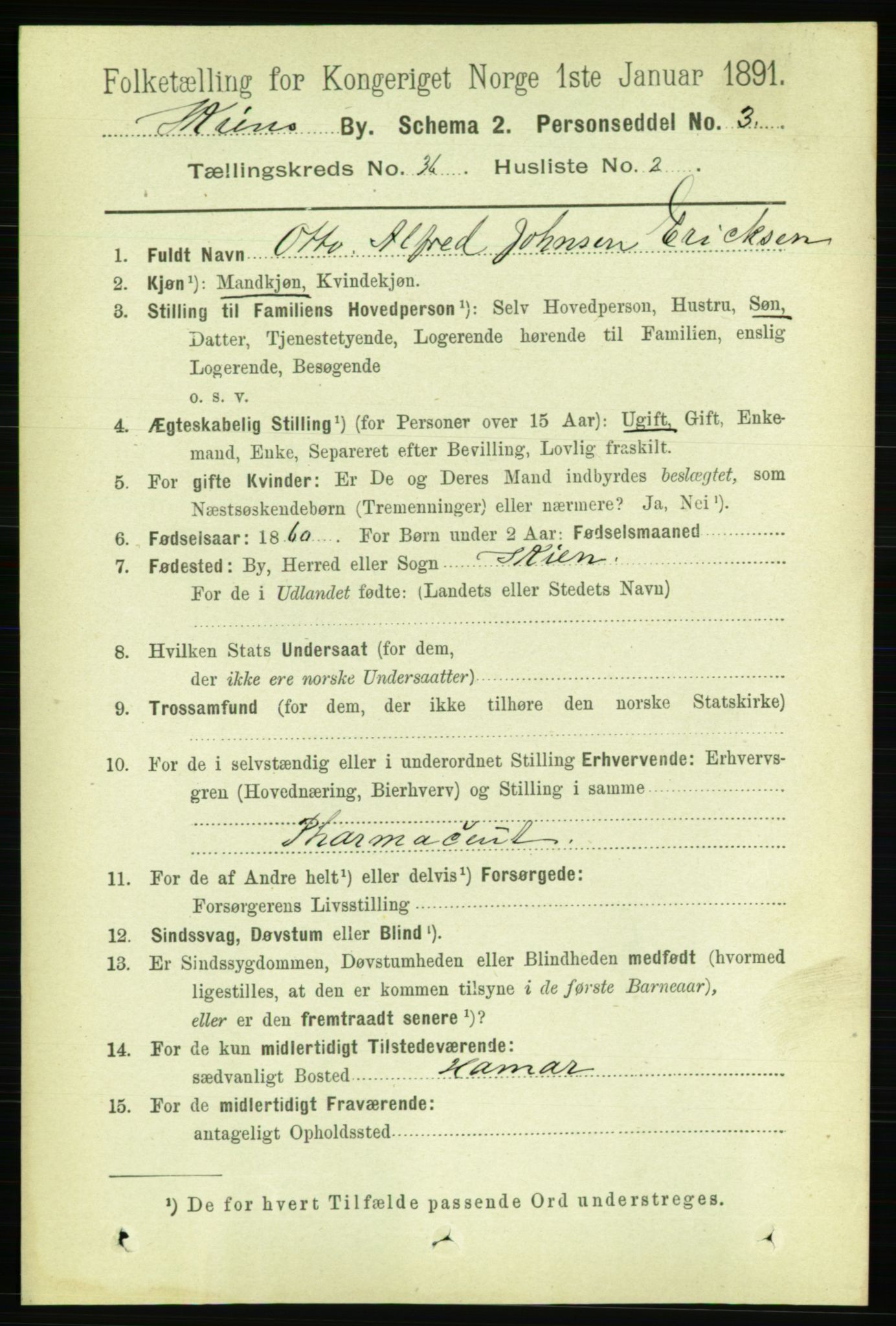 RA, 1891 census for 0806 Skien, 1891, p. 7963