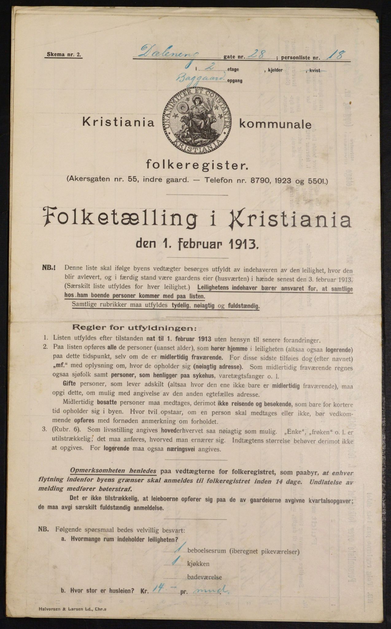 OBA, Municipal Census 1913 for Kristiania, 1913, p. 17626